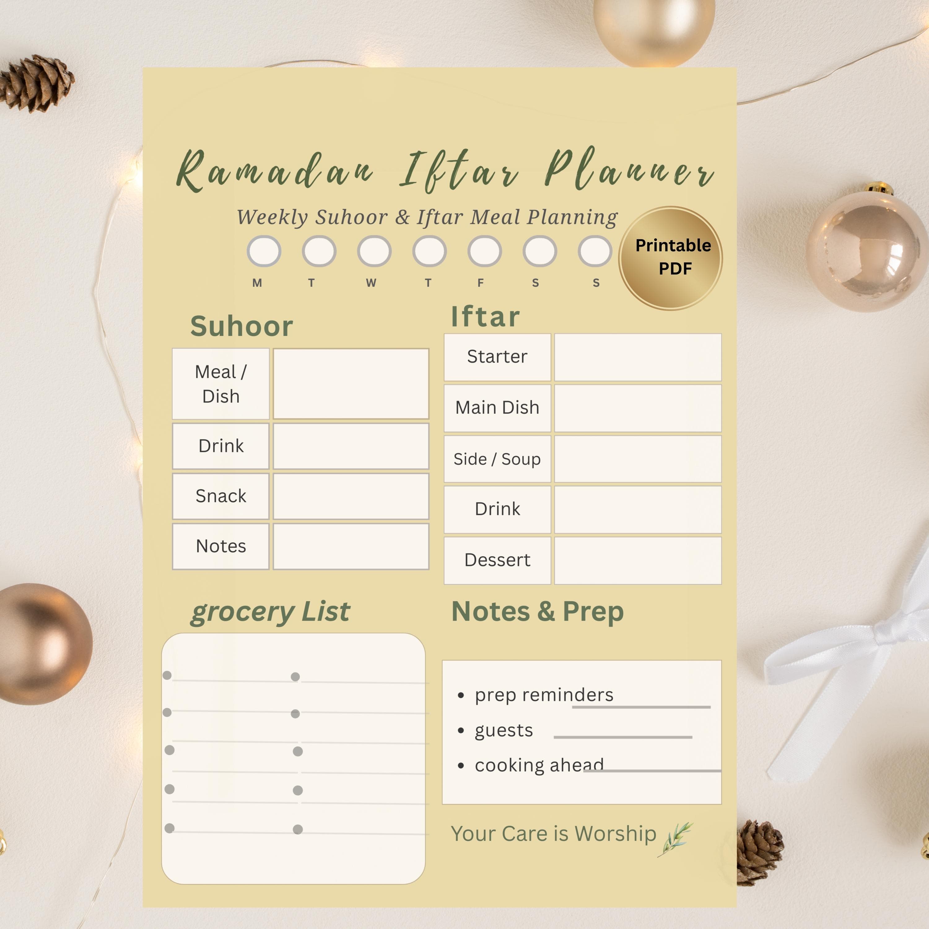 Ramadan Iftar Suhoor Meal Planner, Minimalist Design (Digital Download)