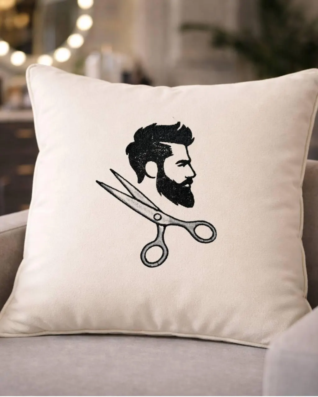 Barber Embroidery Design: Bearded Man, Scissors Logo (PES, JEF, DST) Digital Pattern - image 5