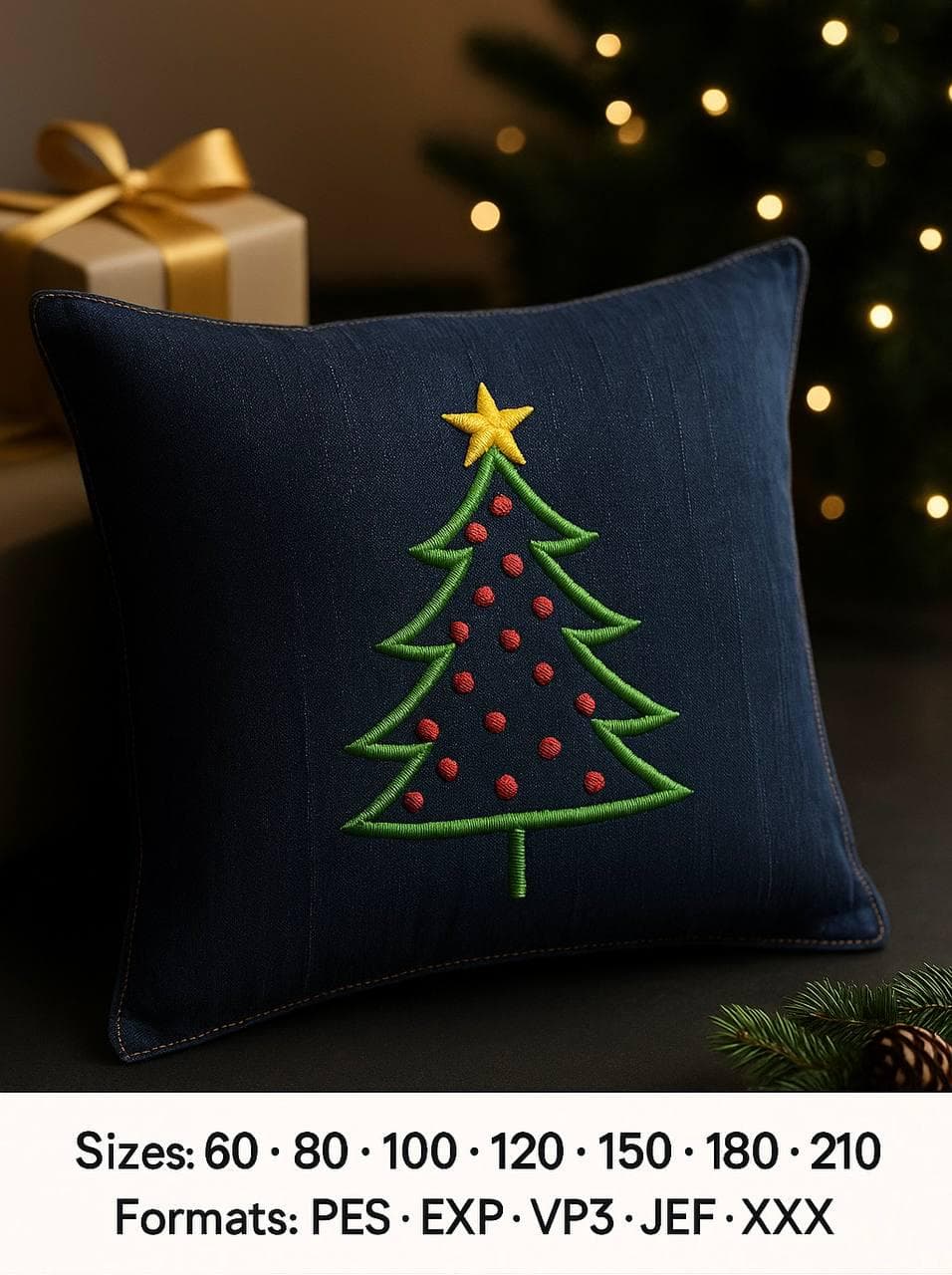 Christmas tree embroidery design with ornaments minimalist holiday machine embroidery digital file