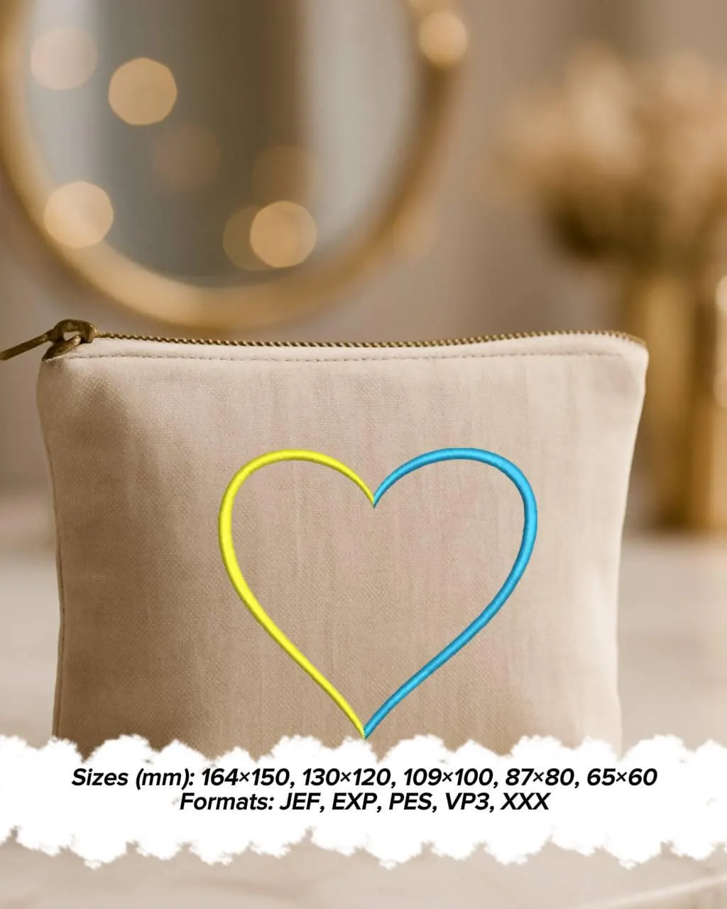 Minimalist Open Heart Machine Embroidery Pattern PES JEF Satin Stitch