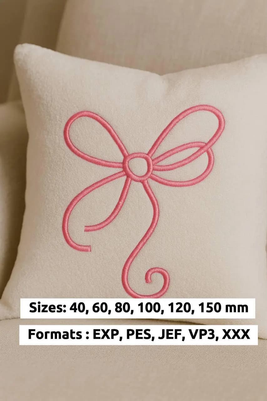 Coquette Bow Satin Outline Machine Embroidery Design Ribbon Pattern for DIY Projects