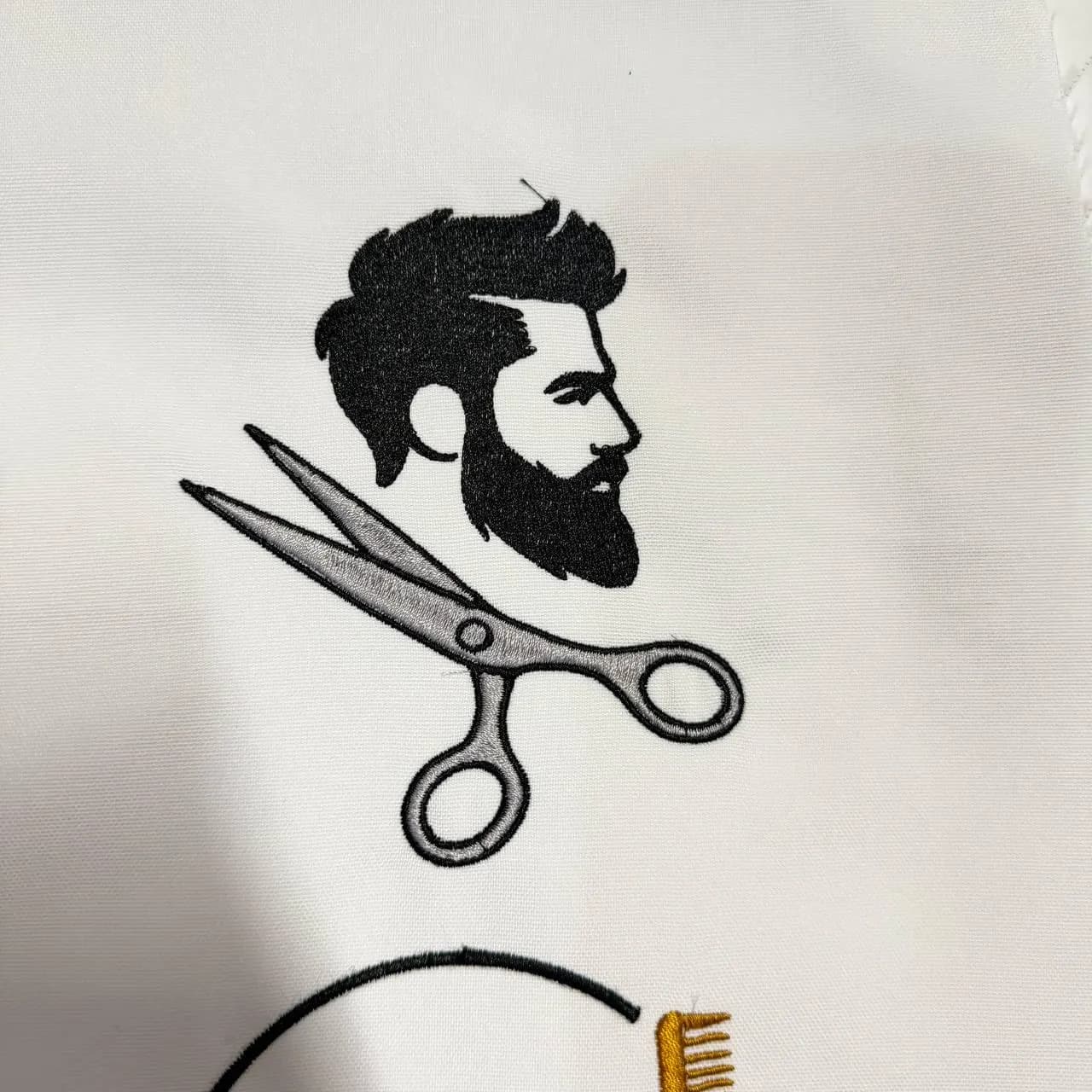 Barber Embroidery Design: Bearded Man, Scissors Logo (PES, JEF, DST) Digital Pattern - image 2