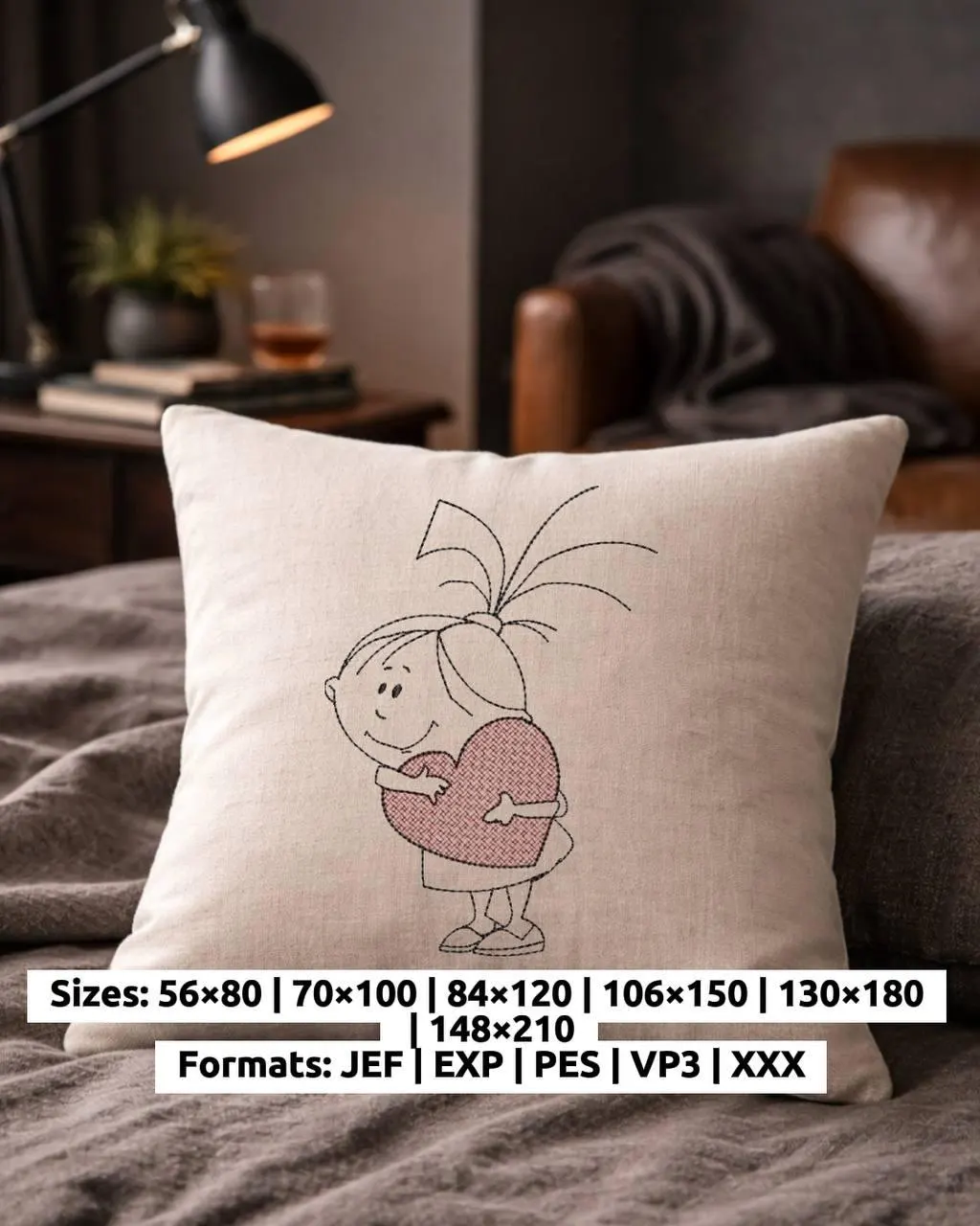 Girl heart embroidery design | machine stitch file | digital pattern