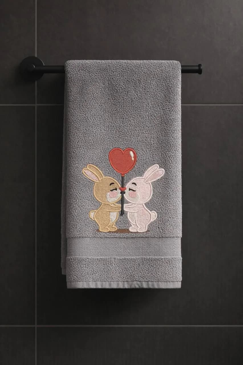 Adorable bunny couple with heart balloon machine embroidery design for Valentine's Day projects Pes Jef exp