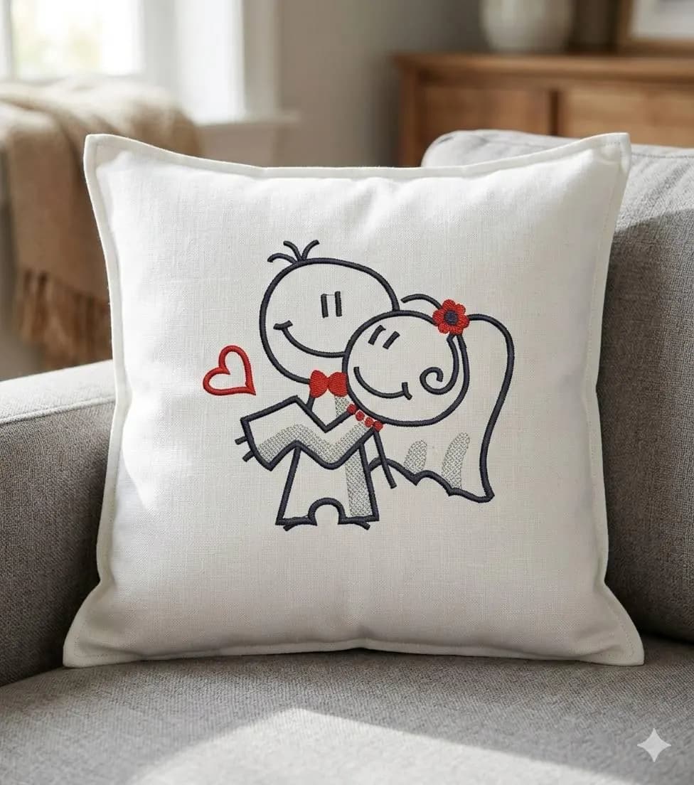 Outline Bride and Groom Machine Embroidery File for Wedding Pillows and Home Decor gift - image 3