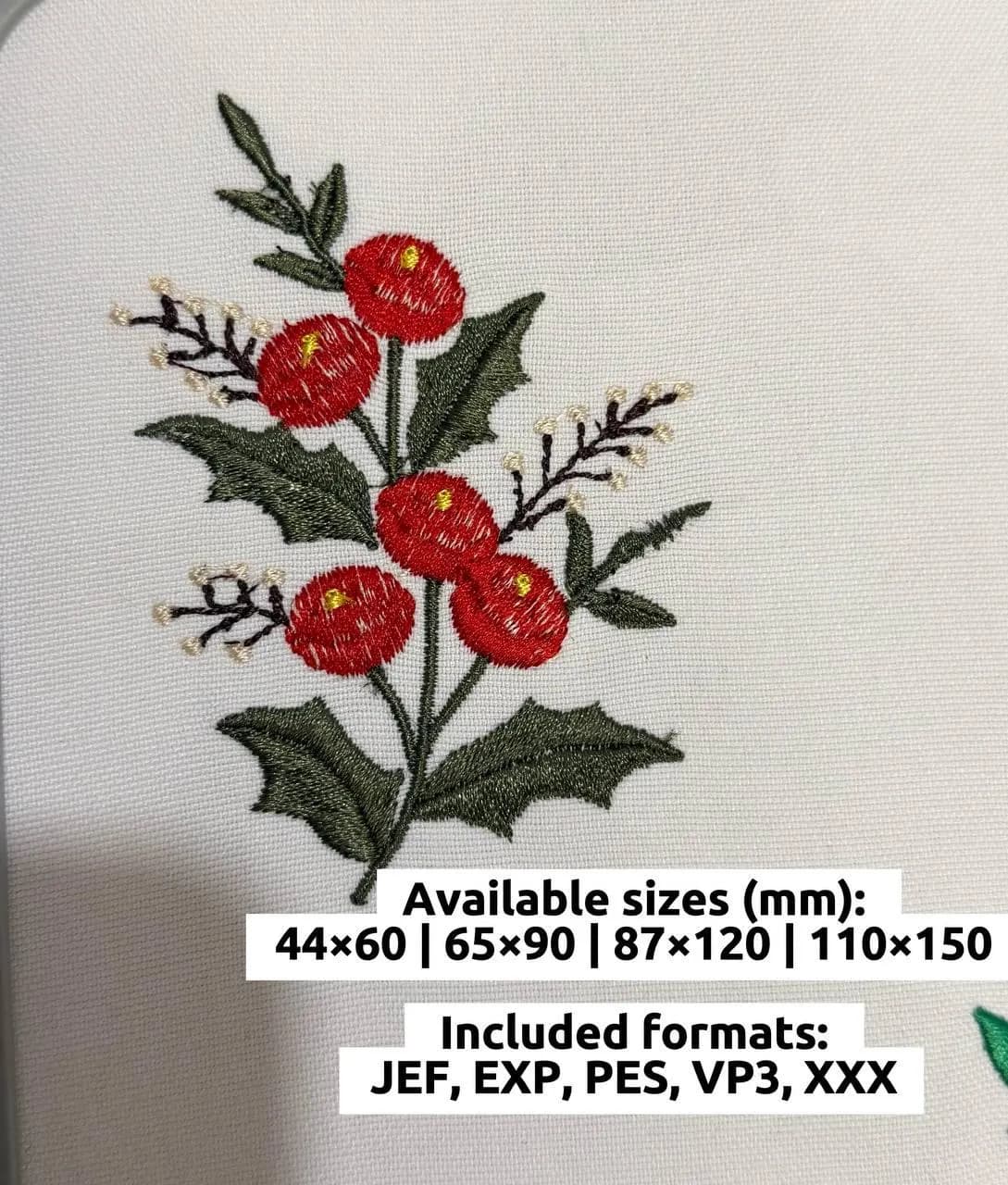 Holly Berry Embroidery Design, Vintage Floral Pattern (Digital Download)