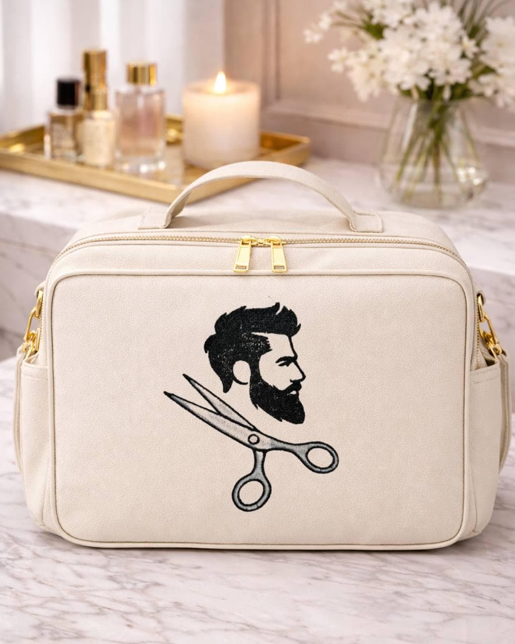 Barber Embroidery Design: Bearded Man, Scissors Logo (PES, JEF, DST) Digital Pattern - image 4