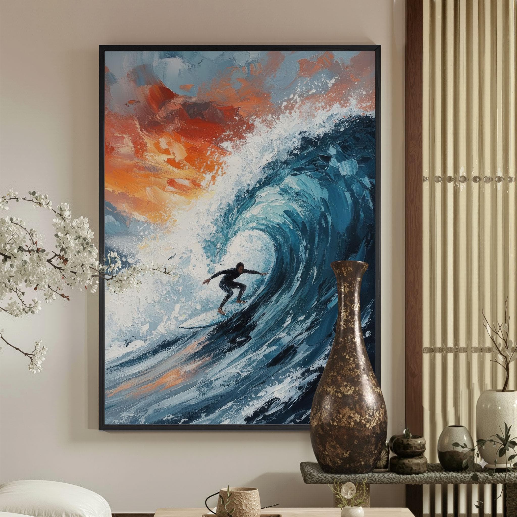 Impasto Surfing Wall Art, Ocean Wave Oil Printing Canvas, Coastal Beach Decor Textured Surf - image 4