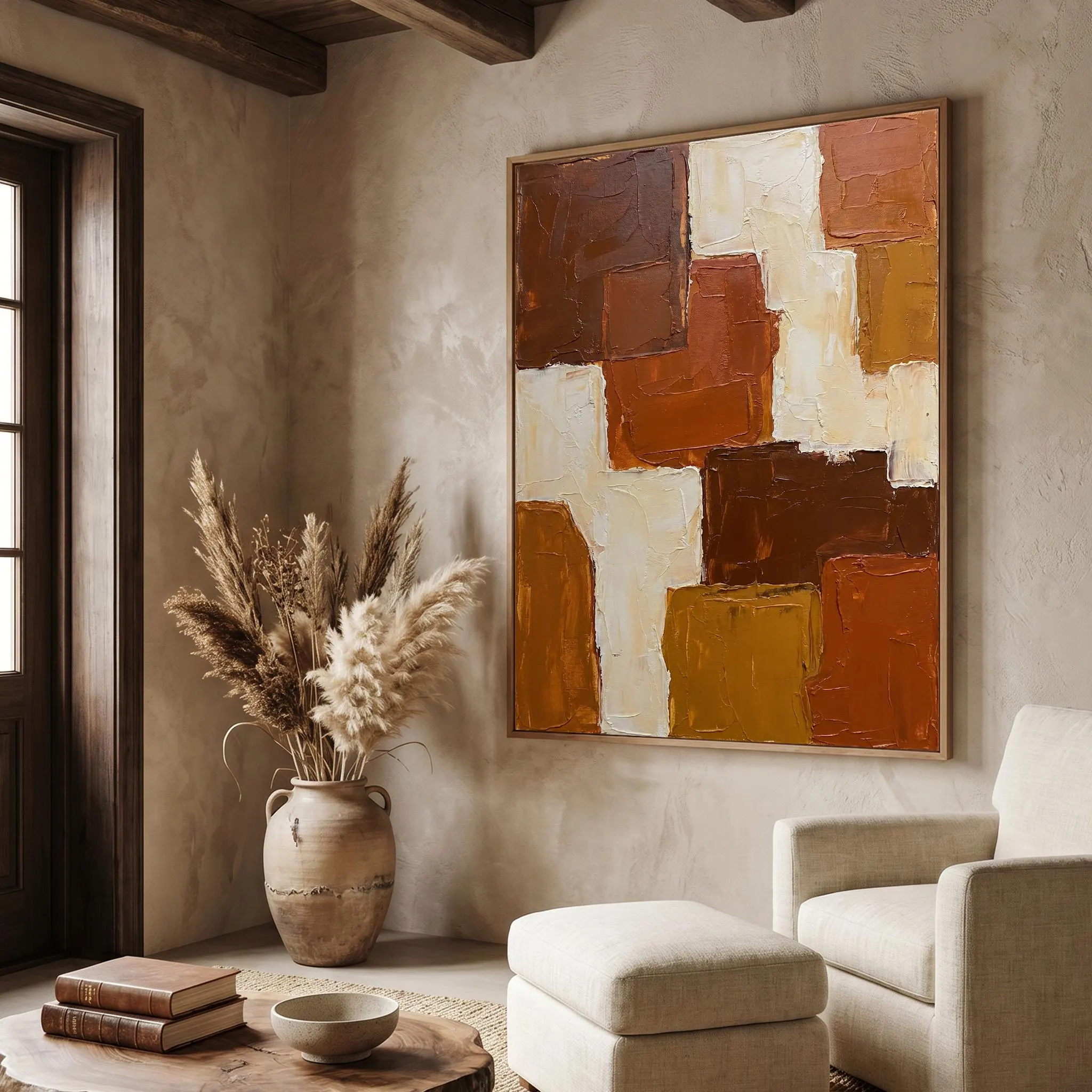 Terracotta Abstract Canvas Print Large Earthy Mosaic Modern Minimalist Geometric Wall Art - image 4