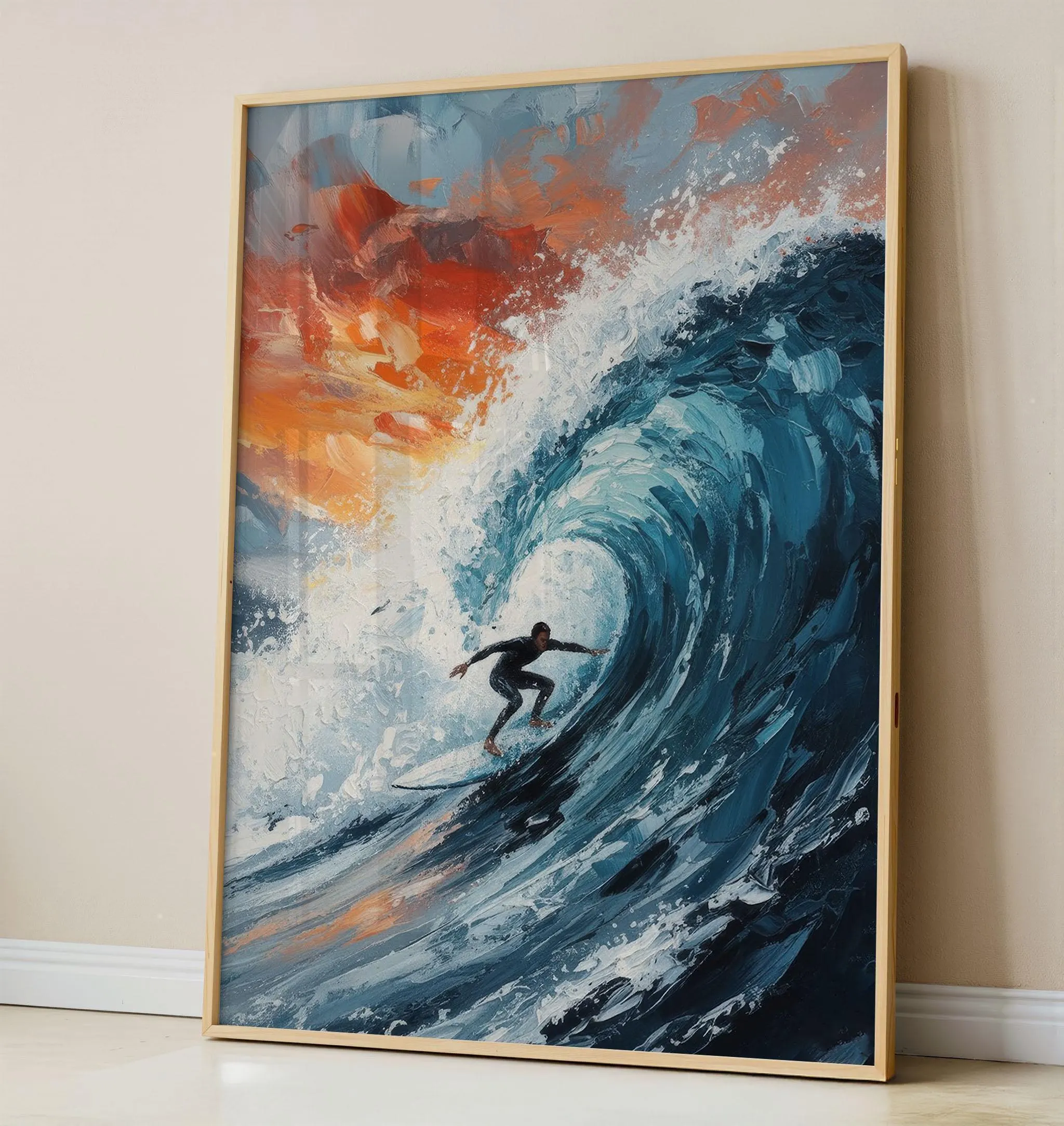 Impasto Surfing Wall Art, Ocean Wave Oil Printing Canvas, Coastal Beach Decor Textured Surf - image 3