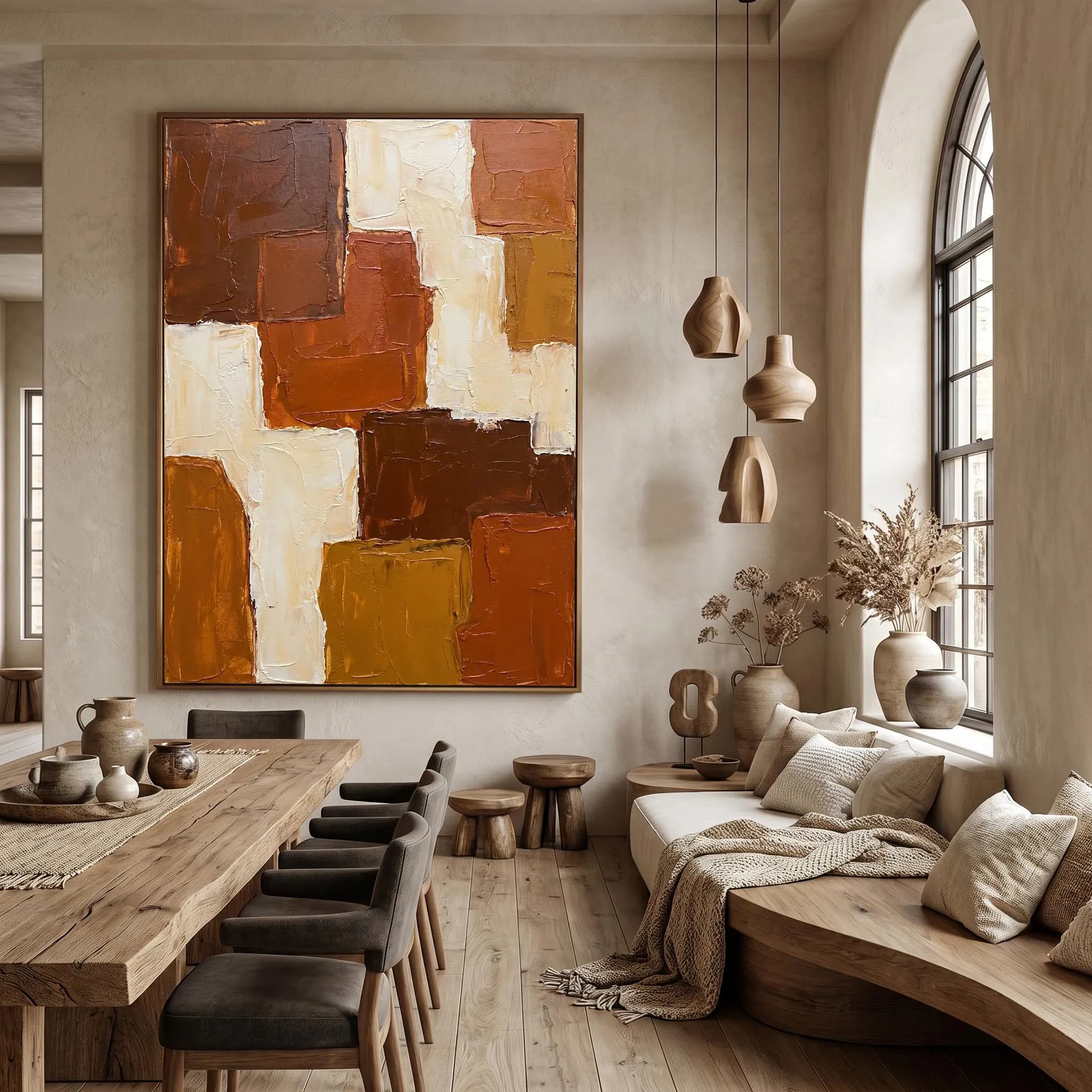 Terracotta Abstract Canvas Print Large Earthy Mosaic Modern Minimalist Geometric Wall Art - image 5