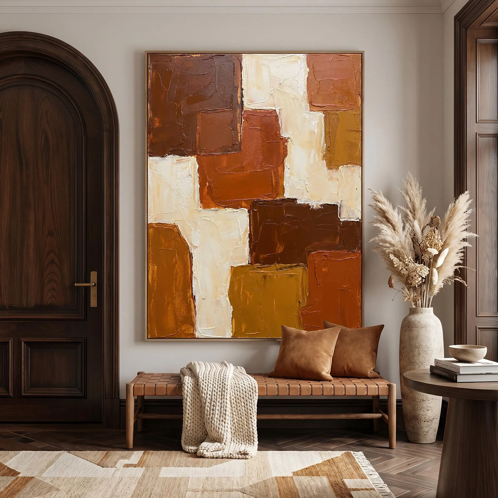 Terracotta Abstract Canvas Print Large Earthy Mosaic Modern Minimalist Geometric Wall Art