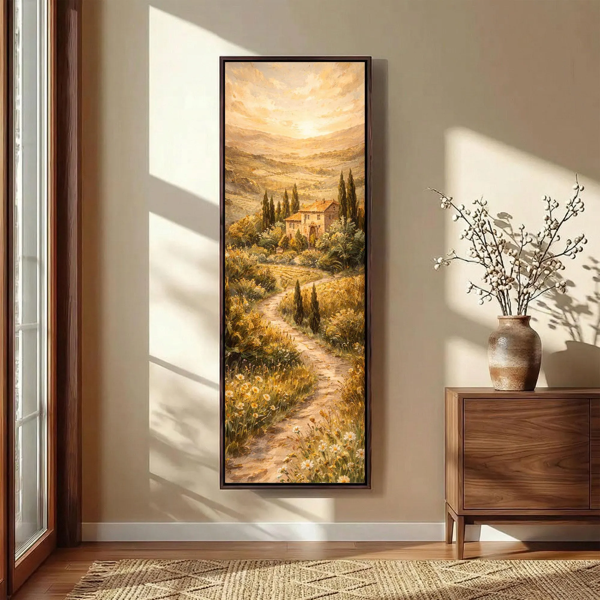 Tuscan Villa Landscape Long Narrow Large Canvas Print Textured Italian Country Framed Wall Art