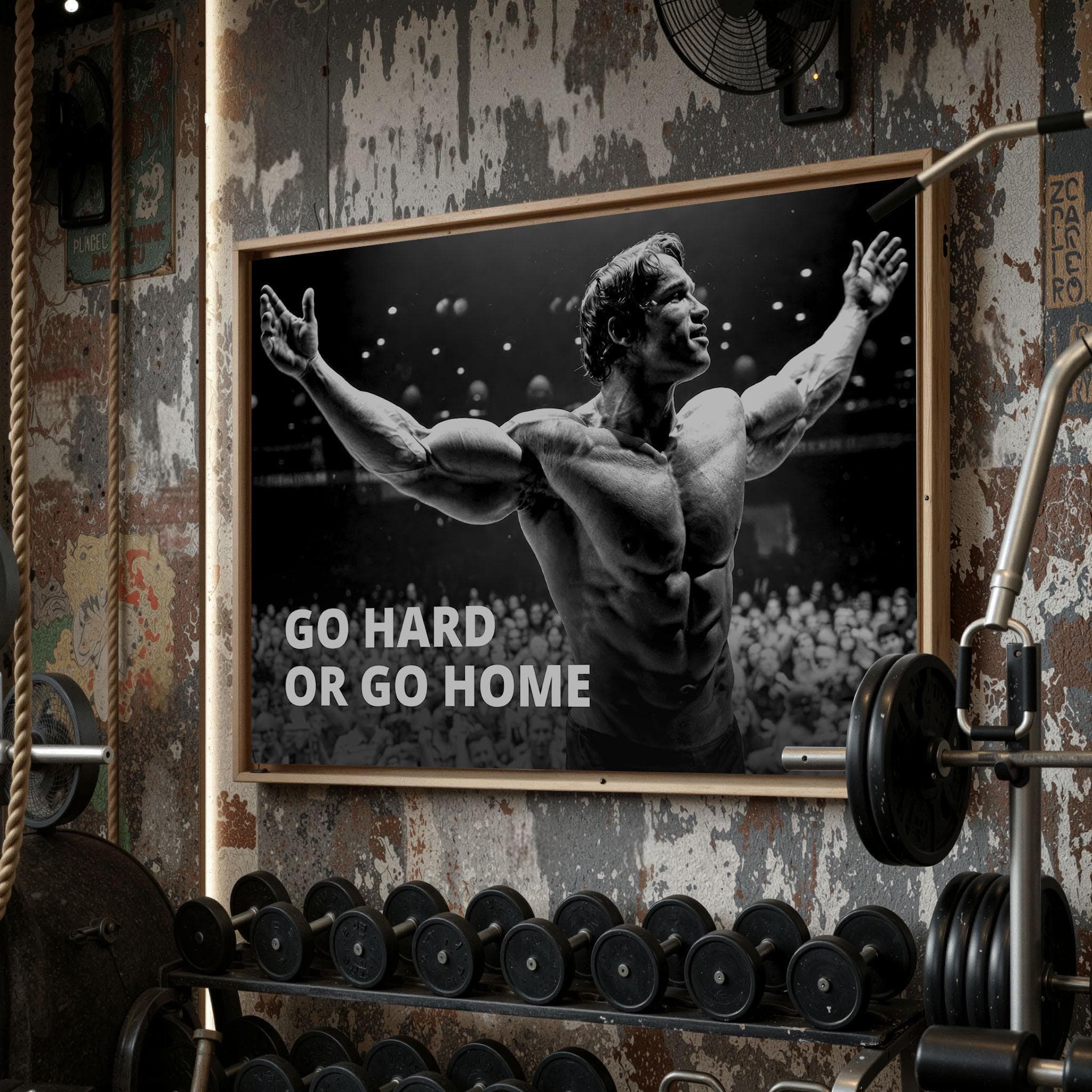 Arnold Schwarzenegger Gym Wall Art Black White Canvas Print Bodybuilding Decor Floating Frame Art