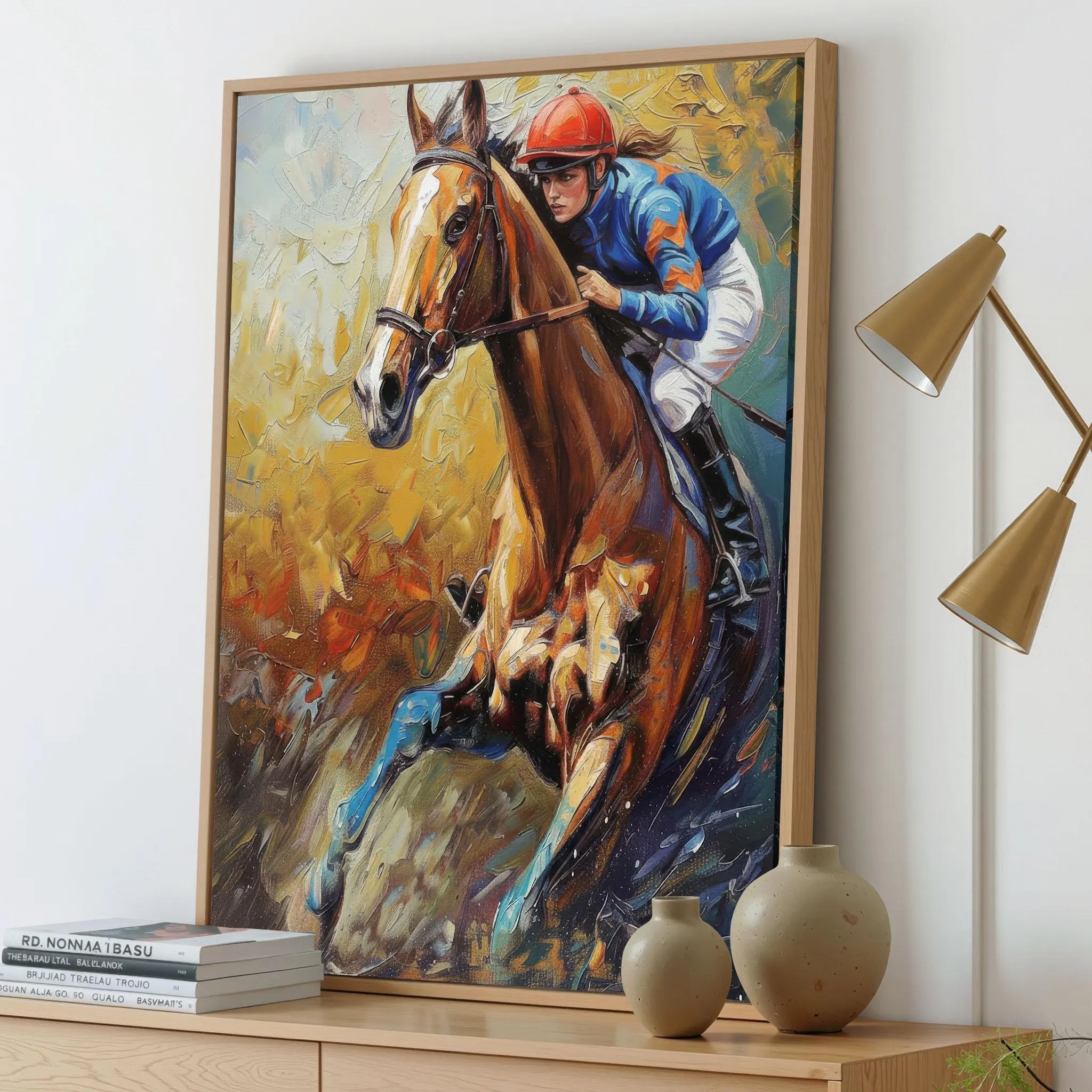 Horse Racing Wall Art Jockey Equestrian Canvas Print Dynamic Sports Decor Modern Impasto Printing - image 3