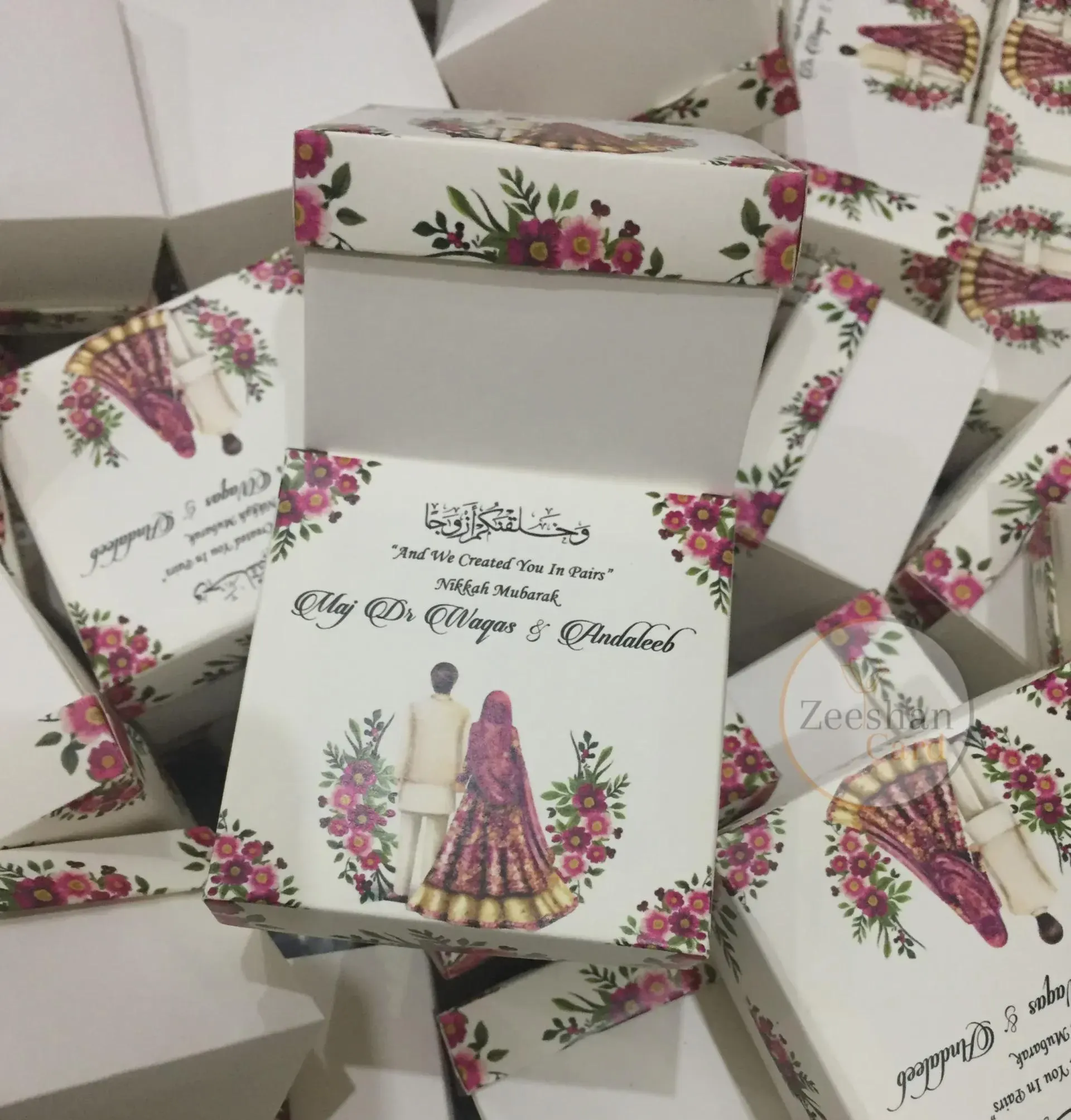 Personalized Nikkah Favor Boxes_ Floral Islamic Wedding Bid Gift_ Custom Mehndi Giveaways