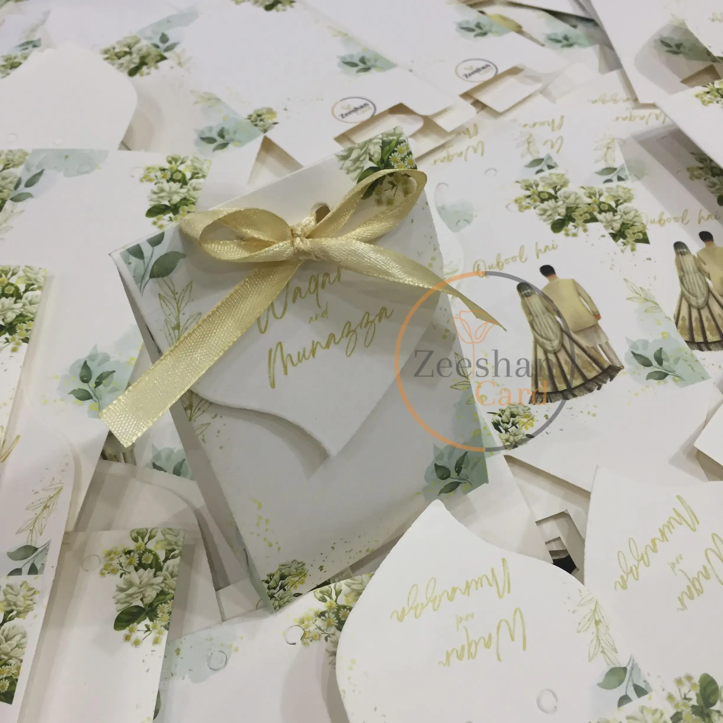 Personalized Nikkah Favor Boxes | Islamic Wedding Bid Box | Floral Design | Golden Ribbon