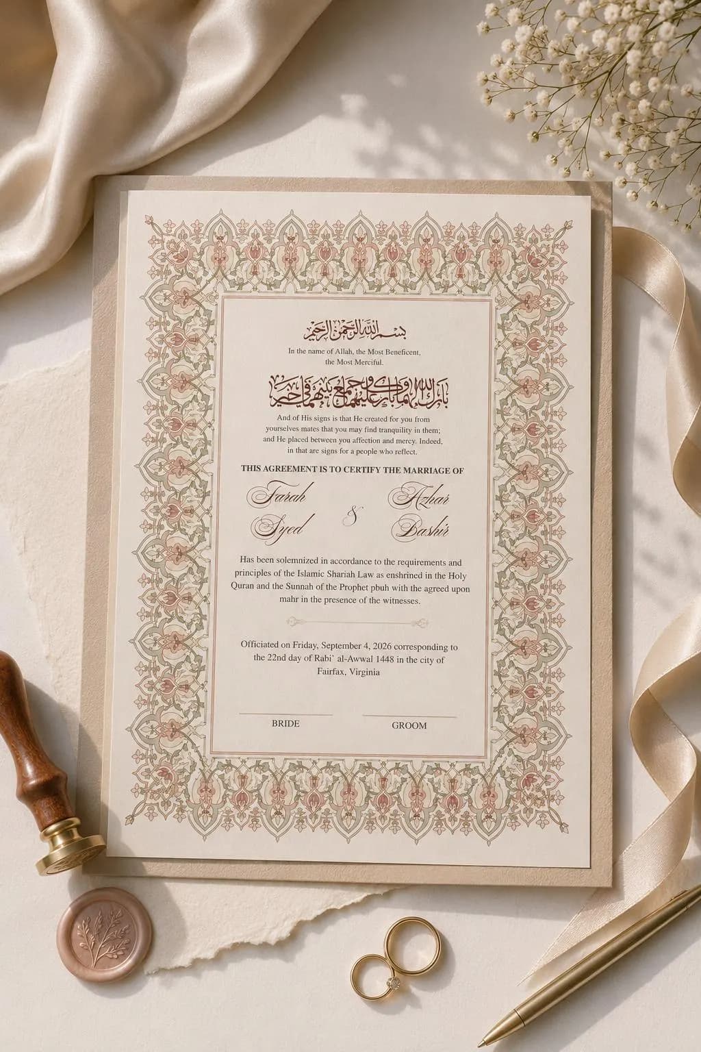 Editable Islamic Wedding Certificate | Persian Floral Nikah Marriage Document (Digital Download) - image 3