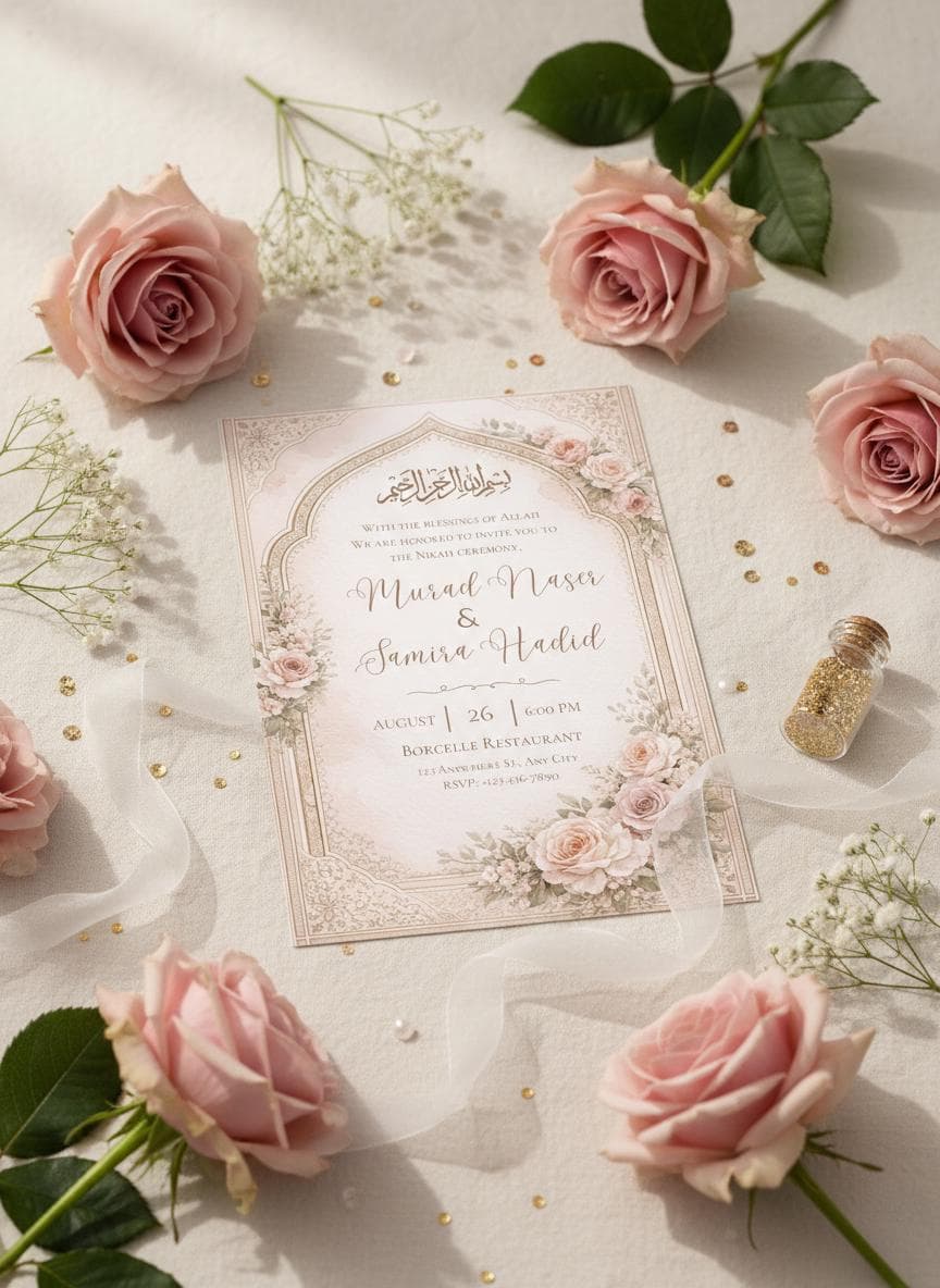 Islamic Nikah Invitation Template, Floral Muslim Wedding Invite, Editable Nikah Card, Digital Download - image 3
