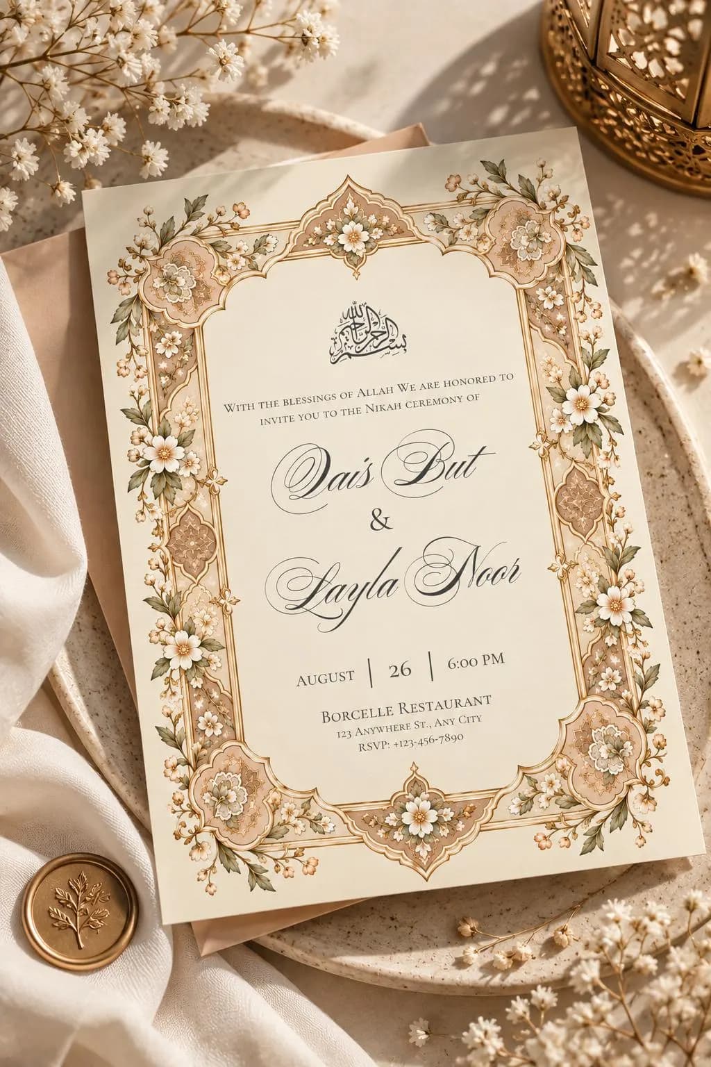 Islamic Nikah Invitation Template, Elegant Muslim Wedding Invite, Editable Nikah Ceremony Card, Instant Download - image 4