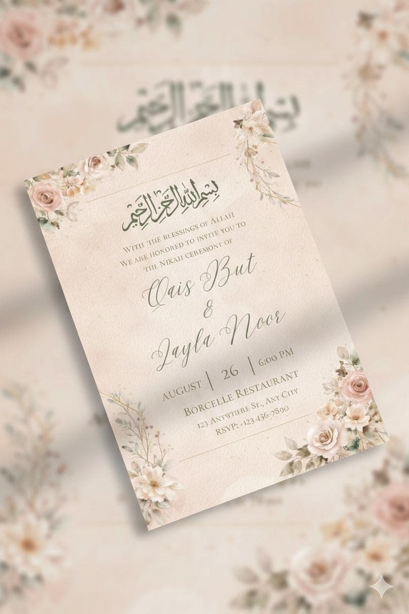 Beige Floral Nikah Invitation Template, Islamic Wedding Invitation, Digital Download - image 4