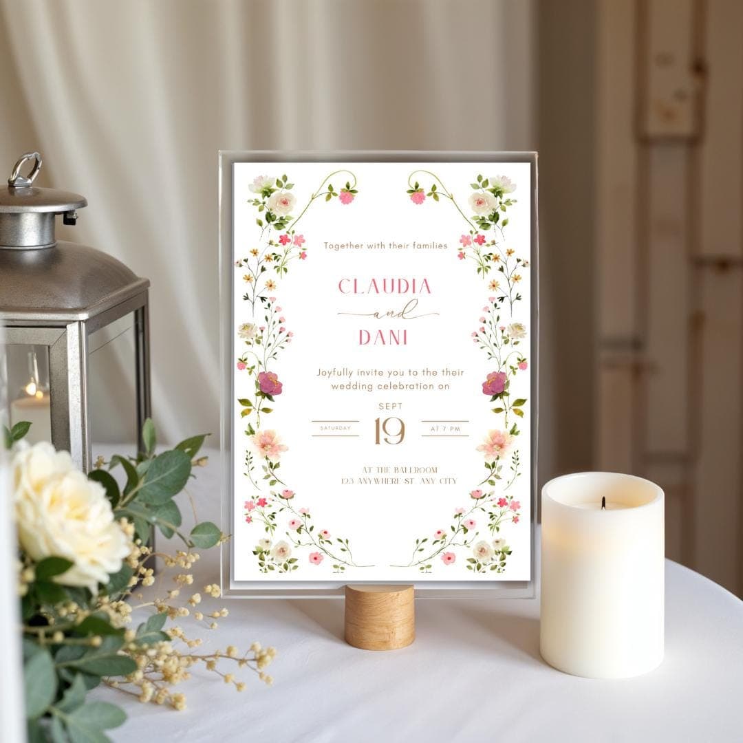 Wildflower Wedding Invitation Template, Editable Canva Invite (Digital Download)