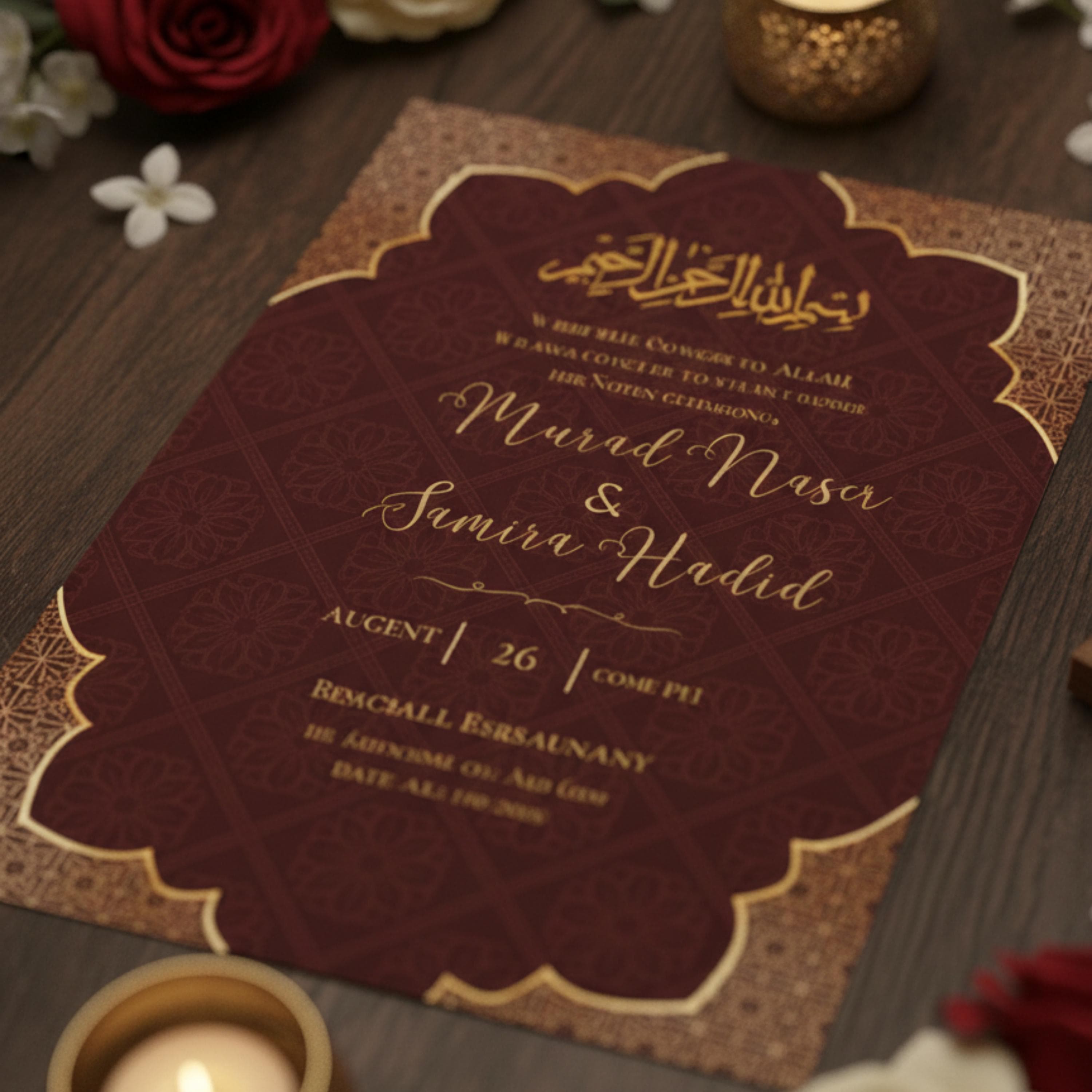 Islamic Nikah Invitation Template, Red Gold Muslim Wedding Card, Editable Nikah Invite, Digital Download - image 5
