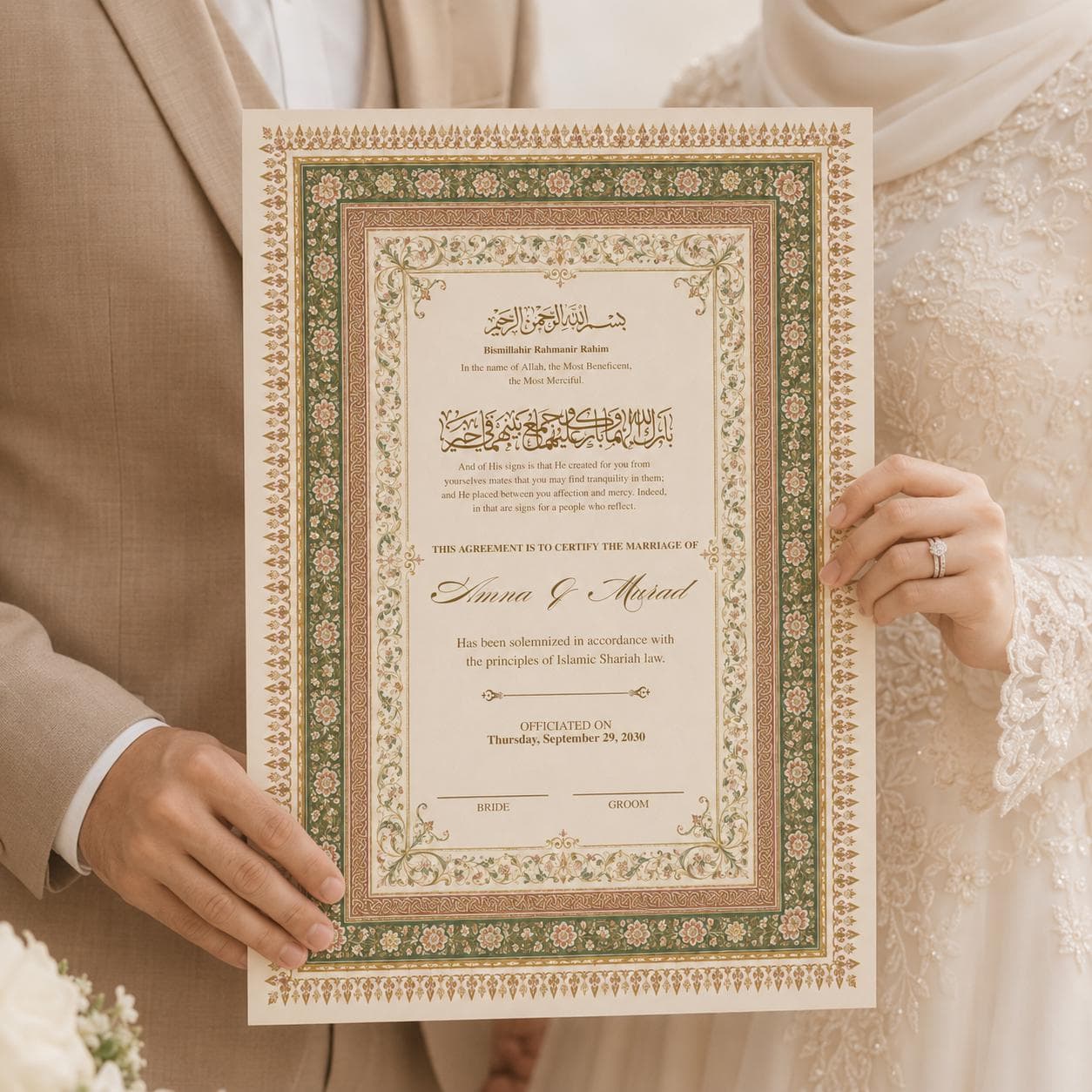Editable Islamic Nikah Certificate, Elegant Muslim Marriage Certificate, Printable A4 & A3, Digital Download - image 4