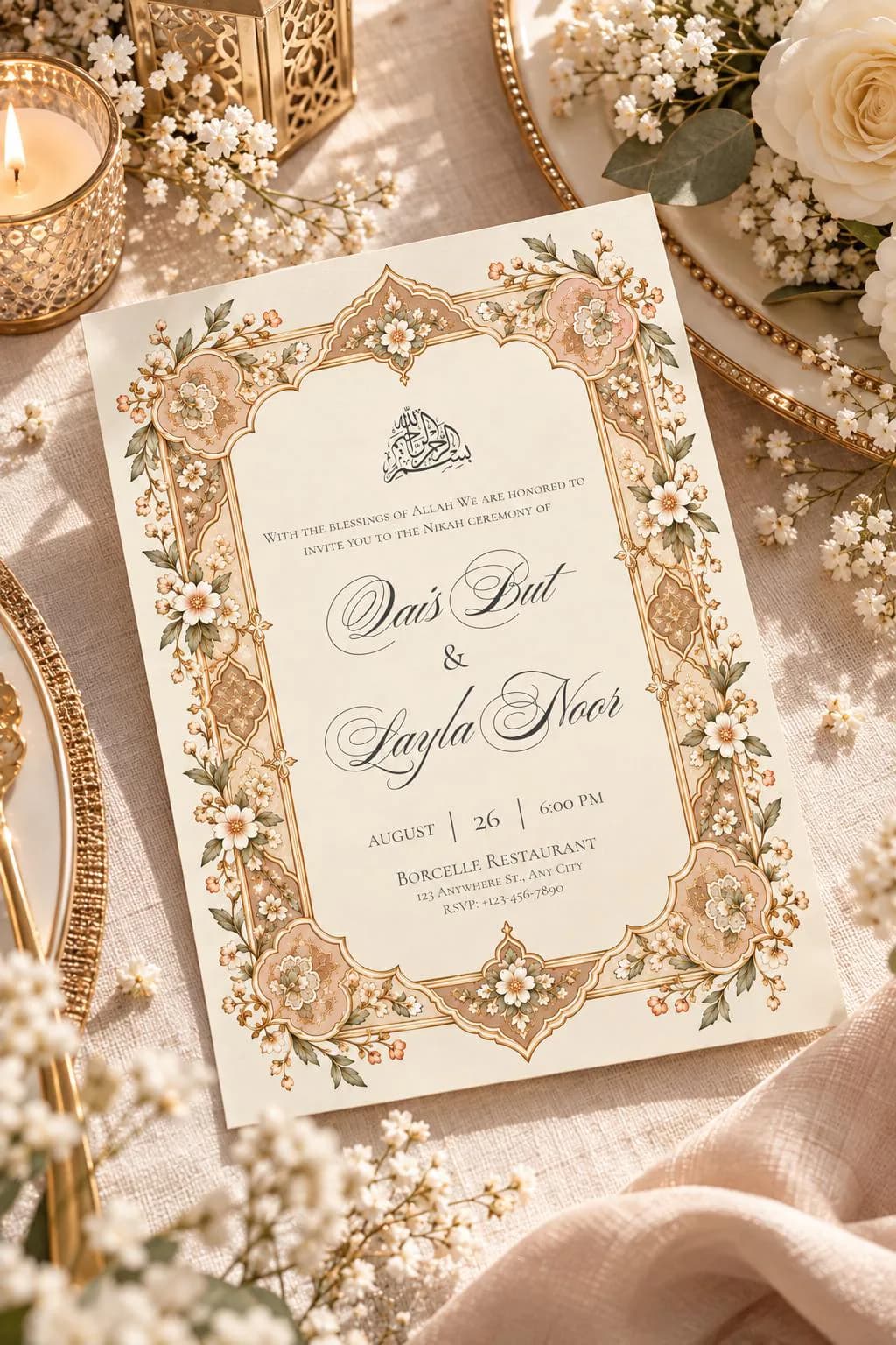 Islamic Nikah Invitation Template, Elegant Muslim Wedding Invite, Editable Nikah Ceremony Card, Instant Download - image 2