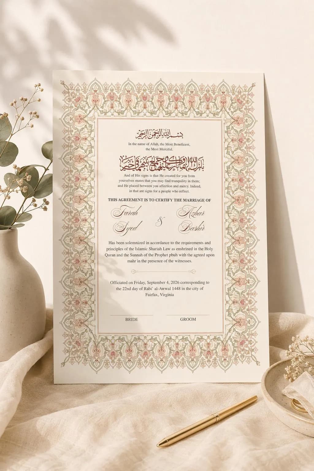 Editable Islamic Wedding Certificate | Persian Floral Nikah Marriage Document (Digital Download) - image 4