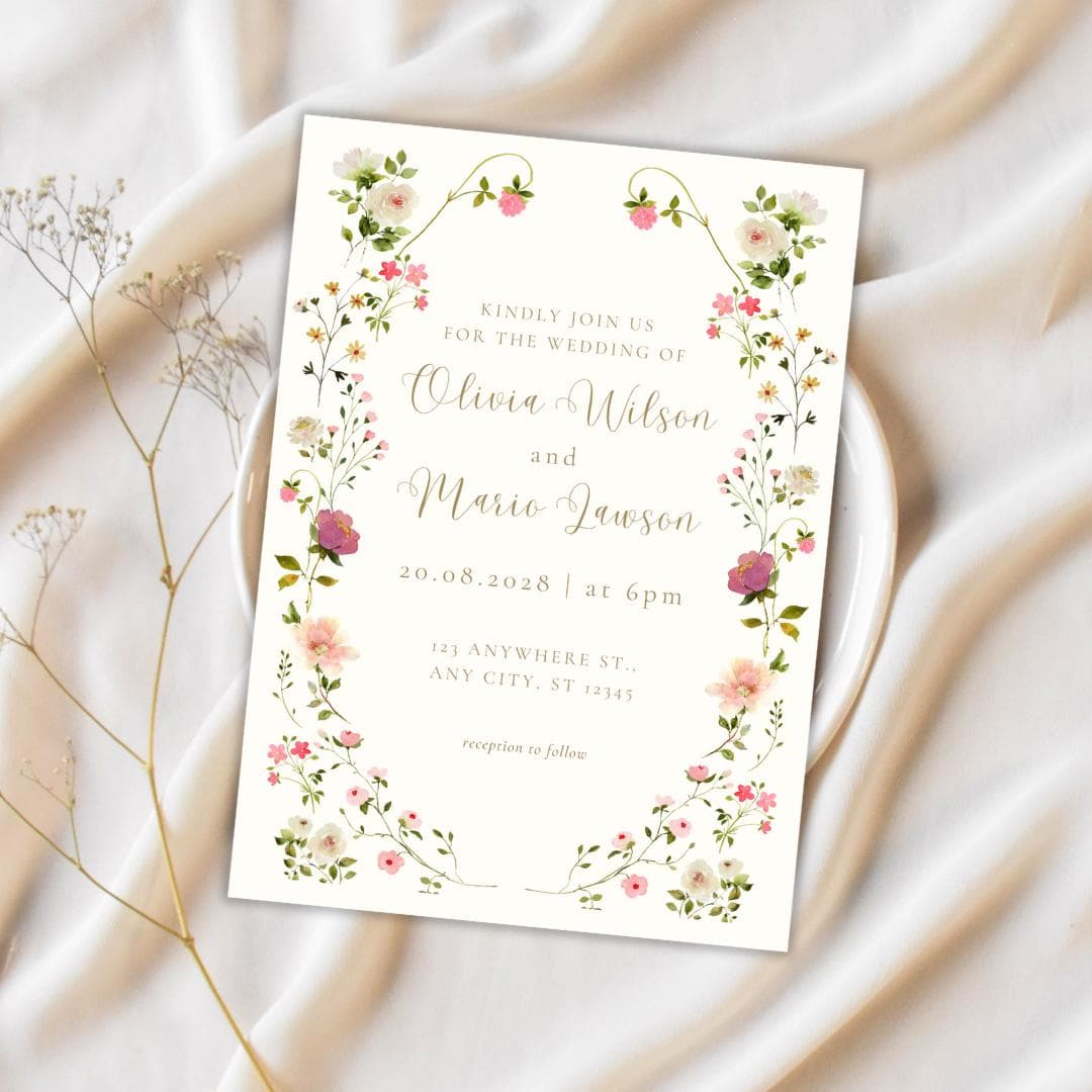 Elegant Floral Wedding Invitation Template, Watercolor Botanical Canva Suite, Printable Wedding Invite, Digital Download - image 3