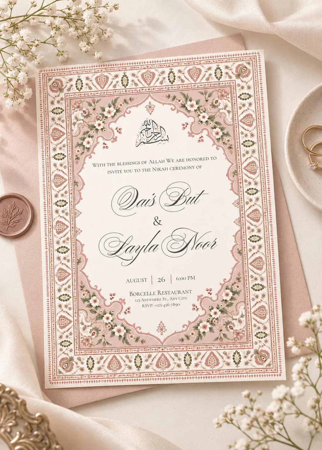 Islamic Nikah Invitation Template, Elegant Muslim Wedding Invitation, Digital Download - image 5