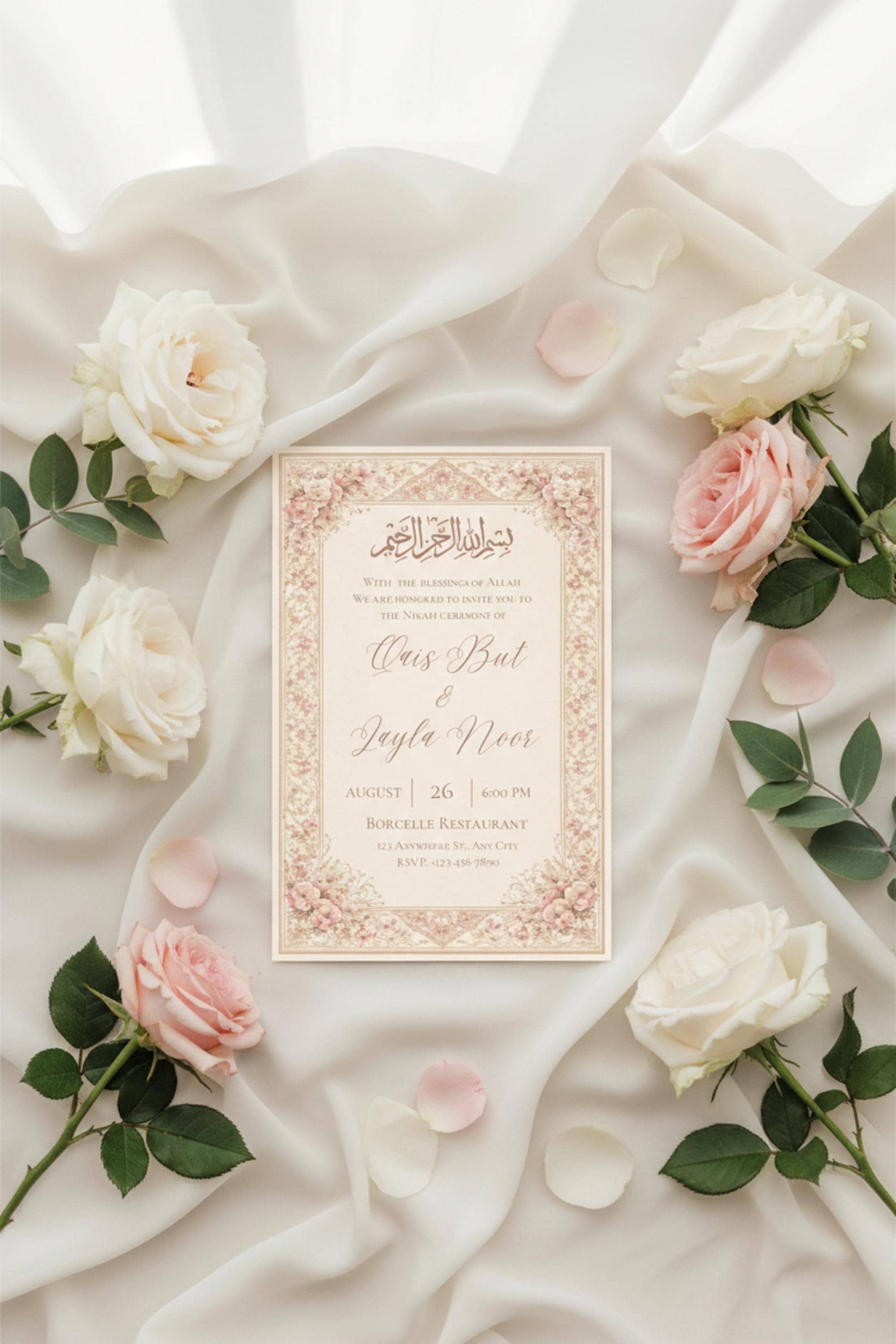 Floral Nikah Invitation Template, Islamic Wedding (Digital Download)