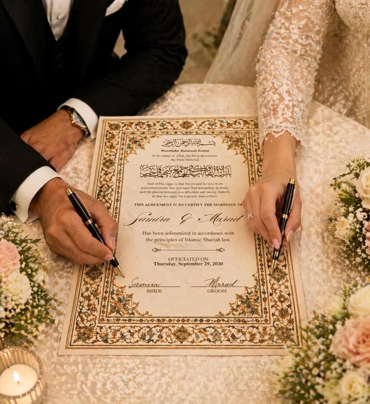 Gold Nikah Certificate, Editable Marriage Contract, Muslim Wedding Keepsake, Digital Download - image 3