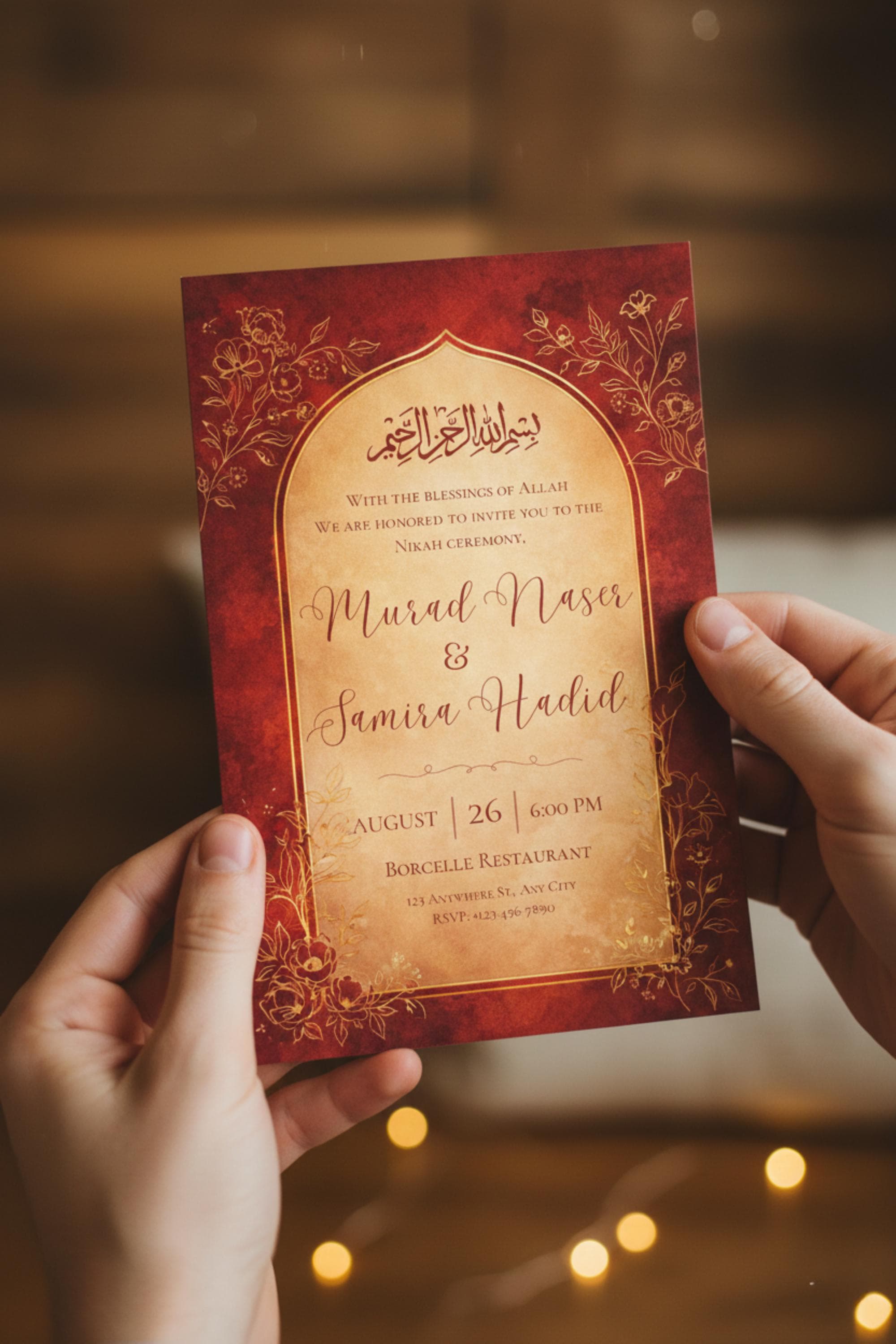 Red & Gold Nikah Invitation Template, Islamic Wedding (Digital Download) - image 4