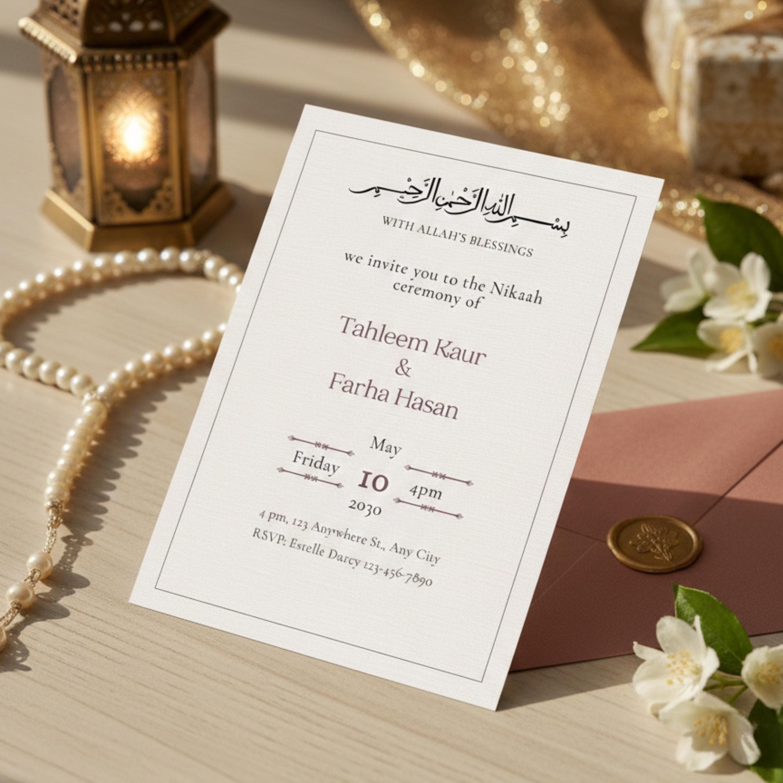 Minimal Islamic Wedding Invitation, Editable Nikah Template (Canva Digital Download) - image 3