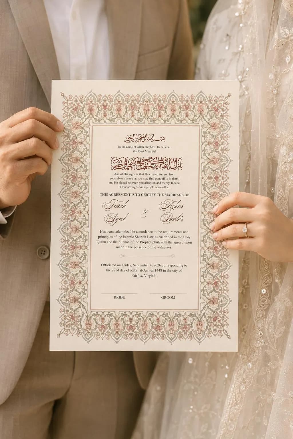 Editable Islamic Wedding Certificate | Persian Floral Nikah Marriage Document (Digital Download) - image 5