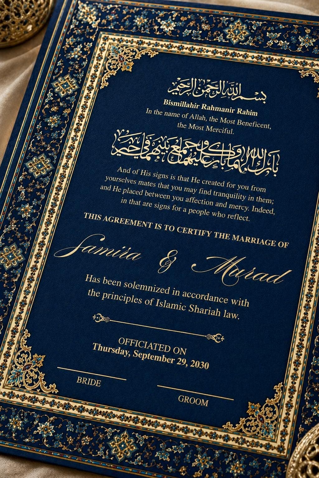 Blue and Gold Nikah Certificate, Editable Marriage Certificate, Digital Download - image 4