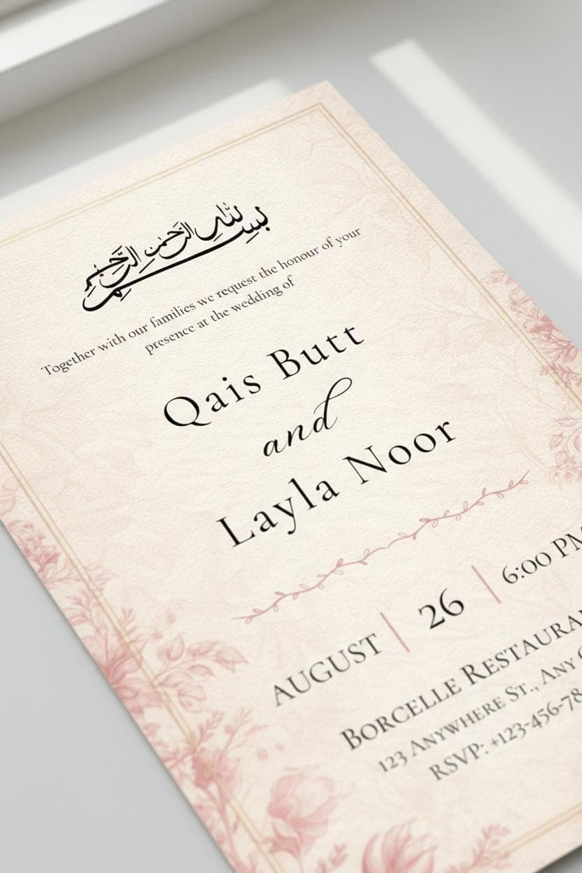 Floral Muslim Wedding Invitation, Elegant Islamic Nikah Card (Digital Download) - image 4