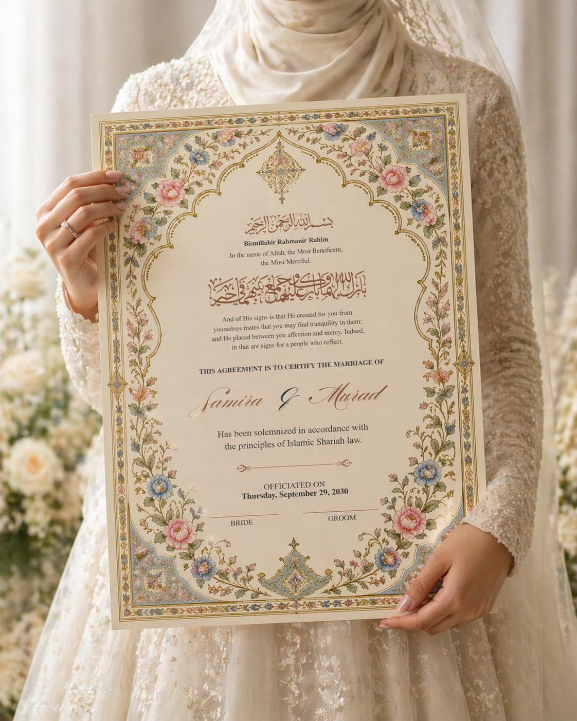 Floral Islamic Marriage Certificate Printable, Elegant Wedding Keepsake, Digital Download - image 3