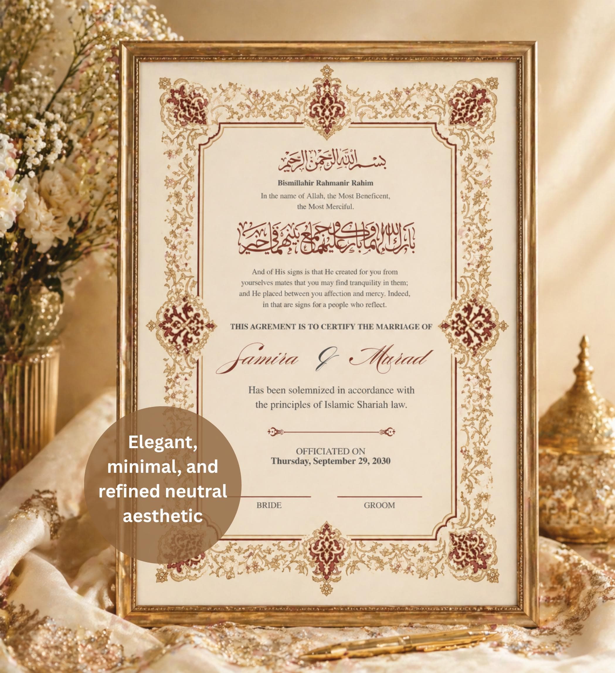 Islamic Marriage Contract Printable, Editable Nikah Certificate, Arabic Calligraphy Wedding Certificate, Digital Download - image 3