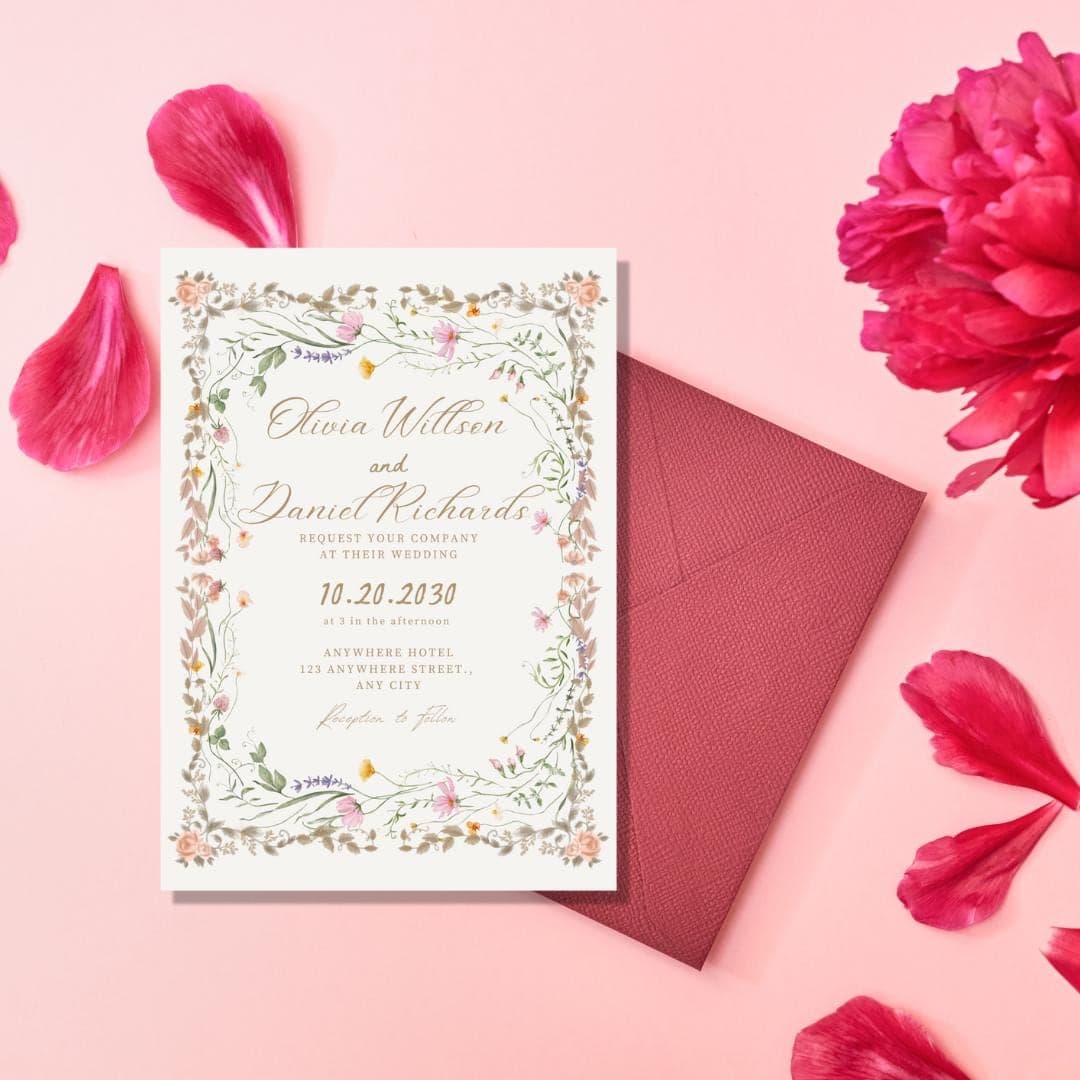 Elegant Wildflower Wedding Invitation, Canva Template (Digital Download)