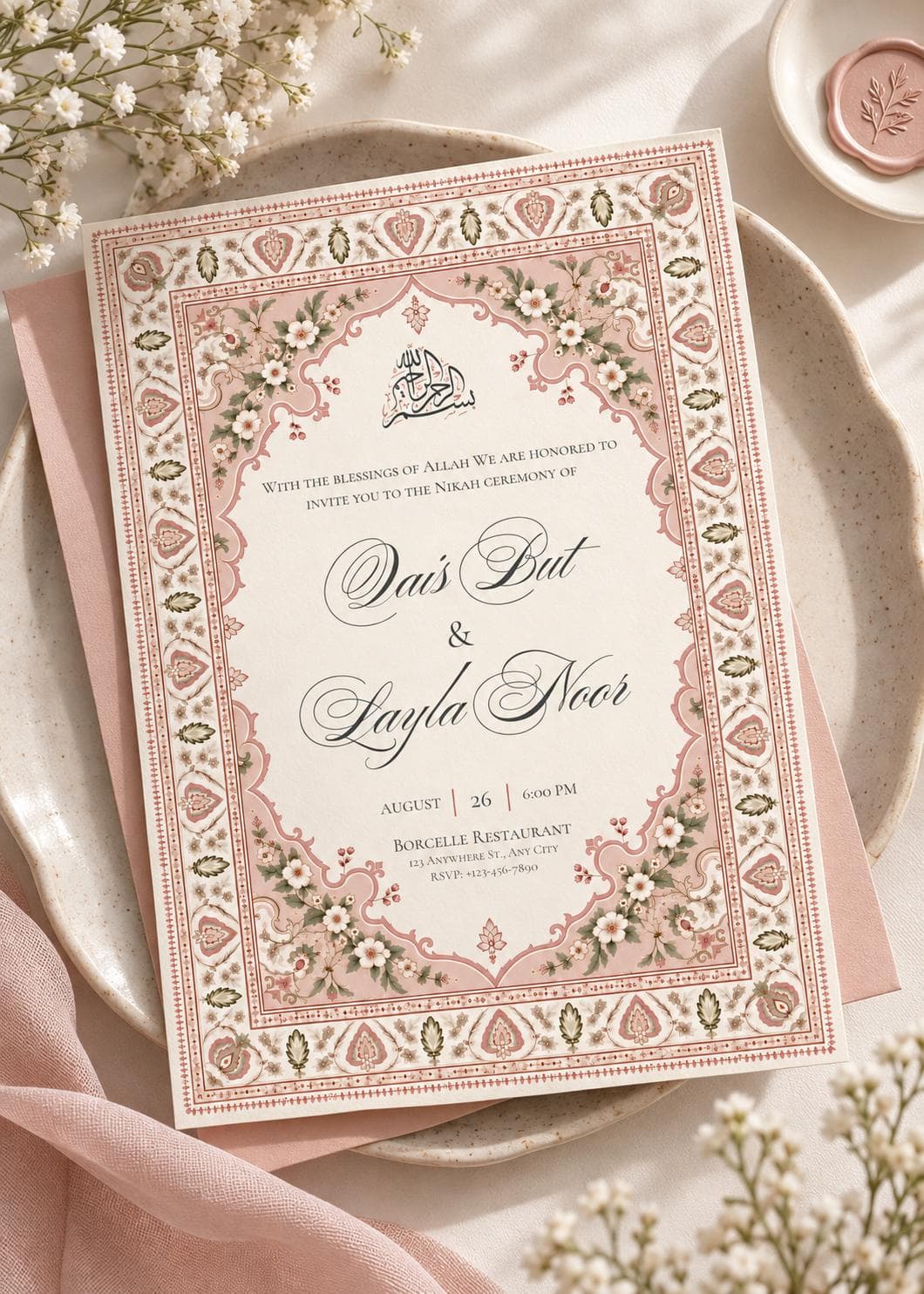 Islamic Nikah Invitation Template, Elegant Muslim Wedding Invitation, Digital Download - image 4
