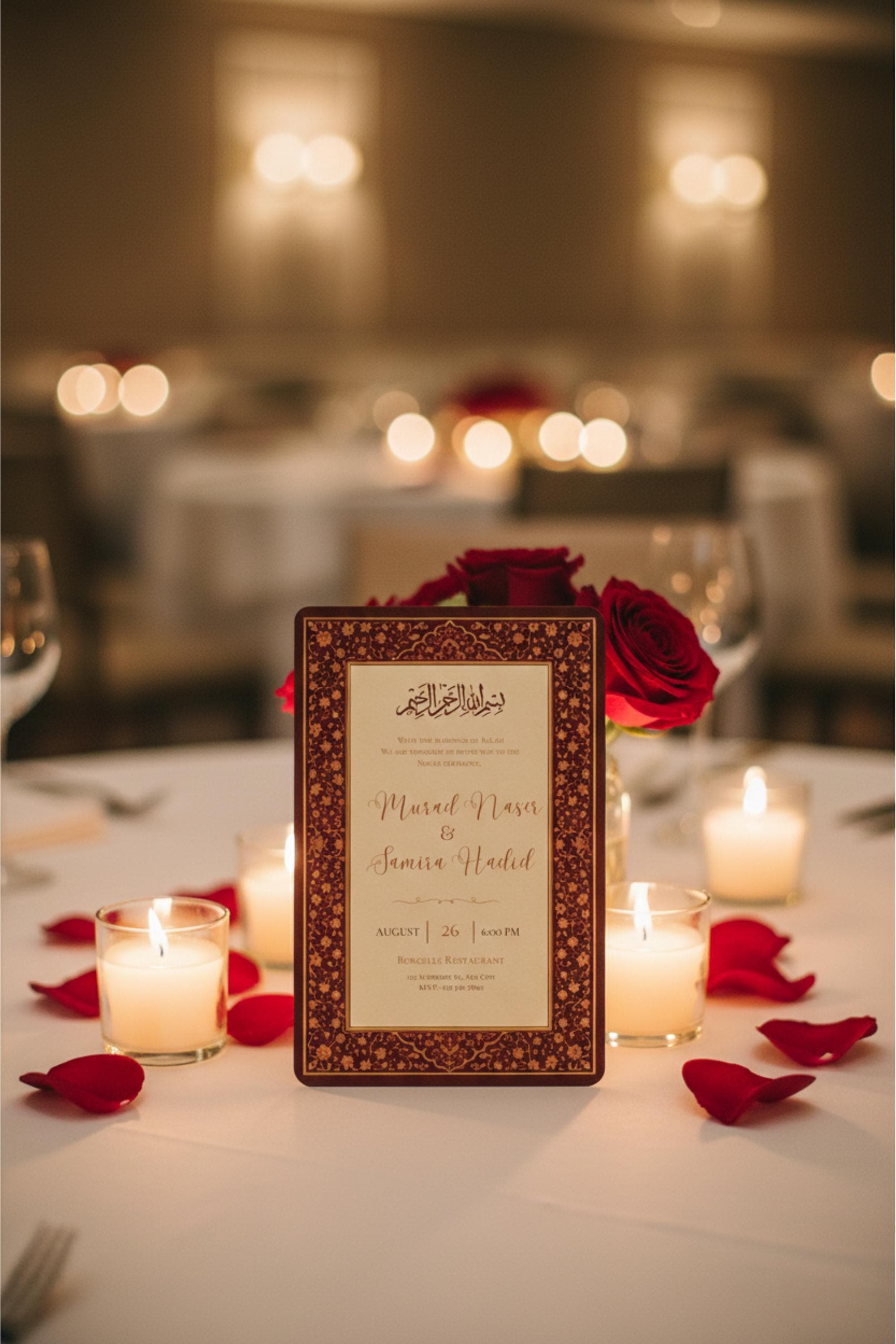 Red Islamic Nikah Invite, Elegant Muslim Wedding Invitation Template, Digital Download - image 5