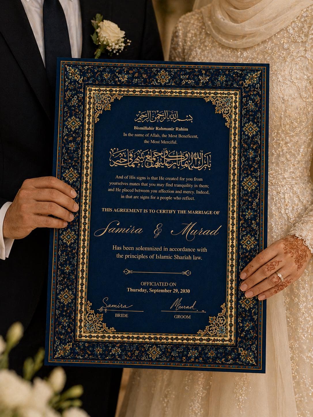 Blue and Gold Nikah Certificate, Editable Marriage Certificate, Digital Download - image 3