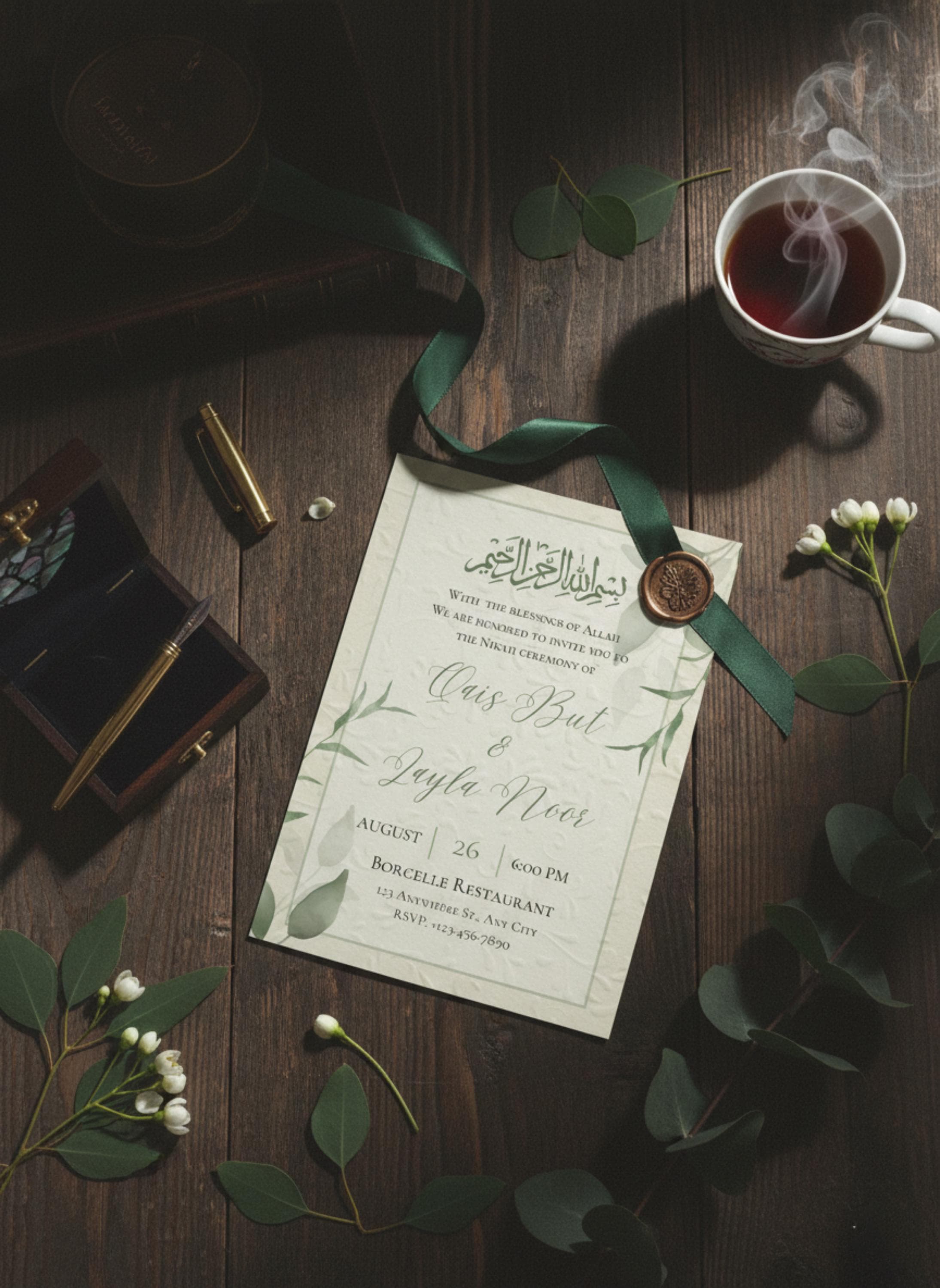 Greenery Nikah Invitation Template, Islamic Wedding, Botanical Accents (Digital Download) - image 3
