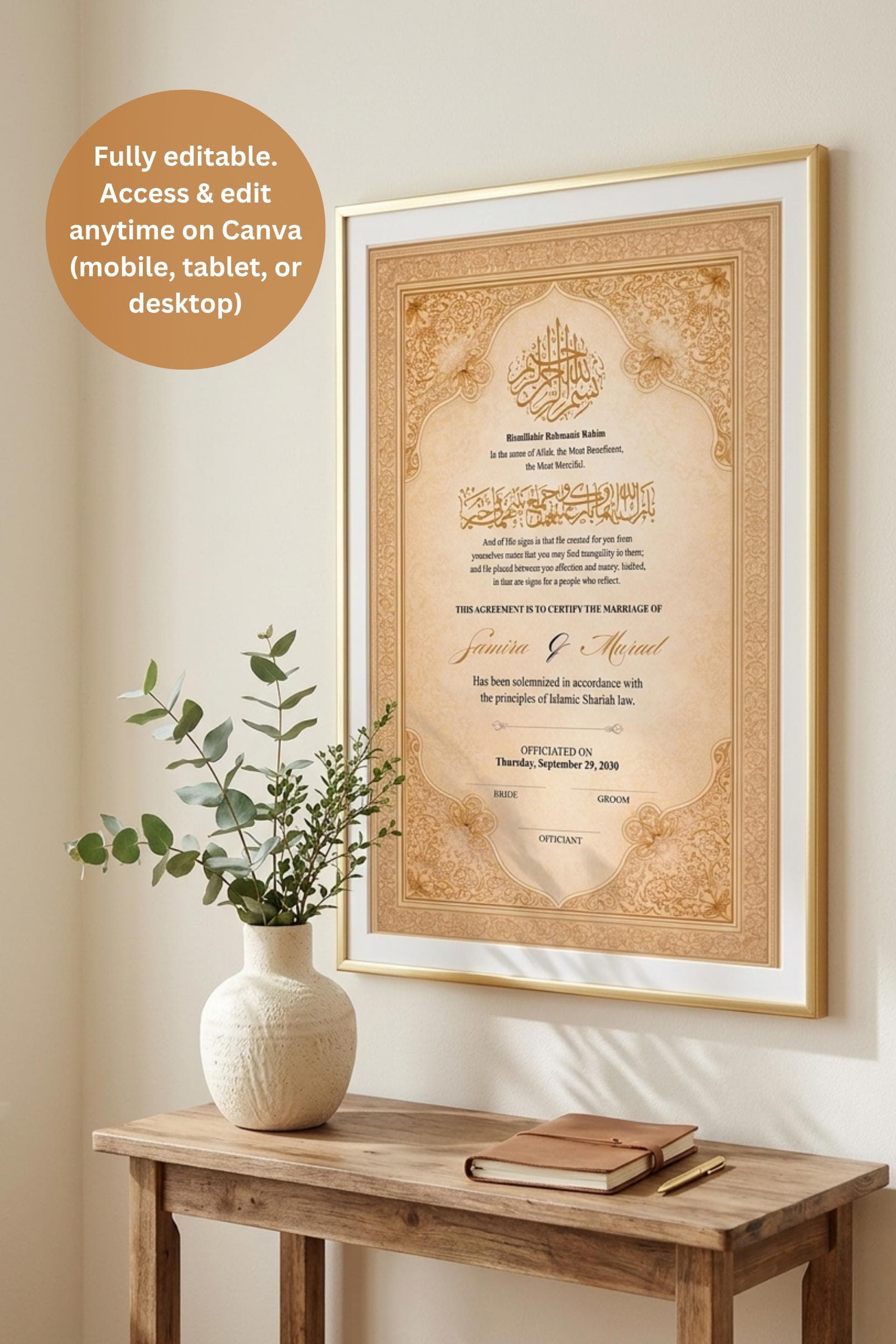 Islamic Nikah Certificate Printable, Editable Muslim Marriage Contract, A4 A3 Digital Download - image 3
