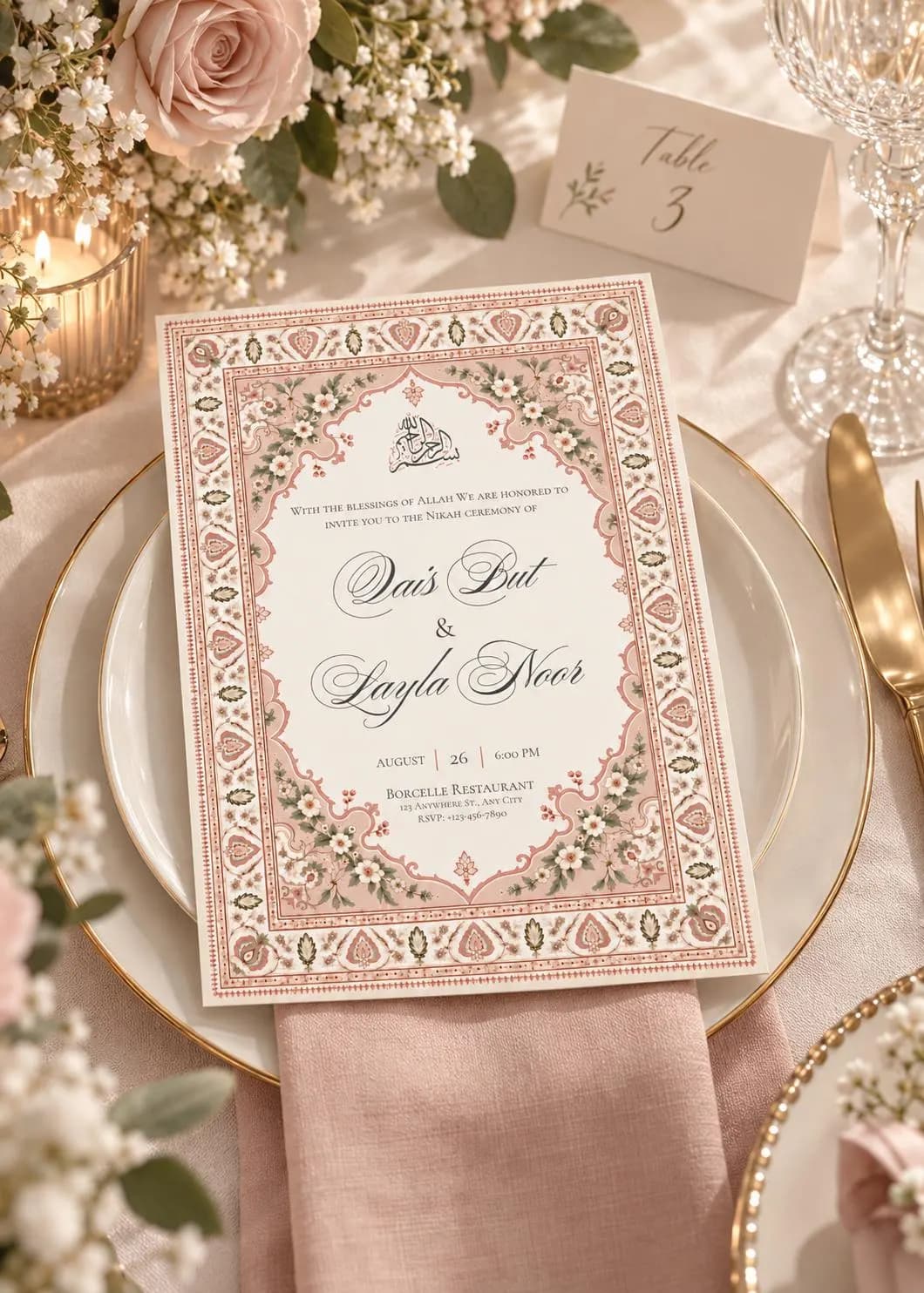 Islamic Nikah Invitation Template, Elegant Muslim Wedding Invitation, Digital Download - image 2