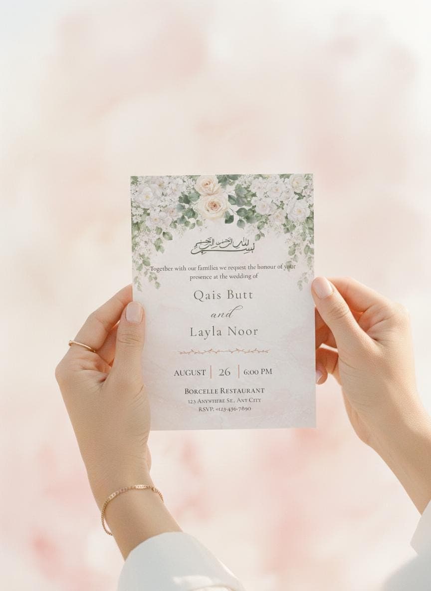 Elegant Islamic Wedding Invitation, Editable Wedding Template,  Floral Canva Invite - image 4