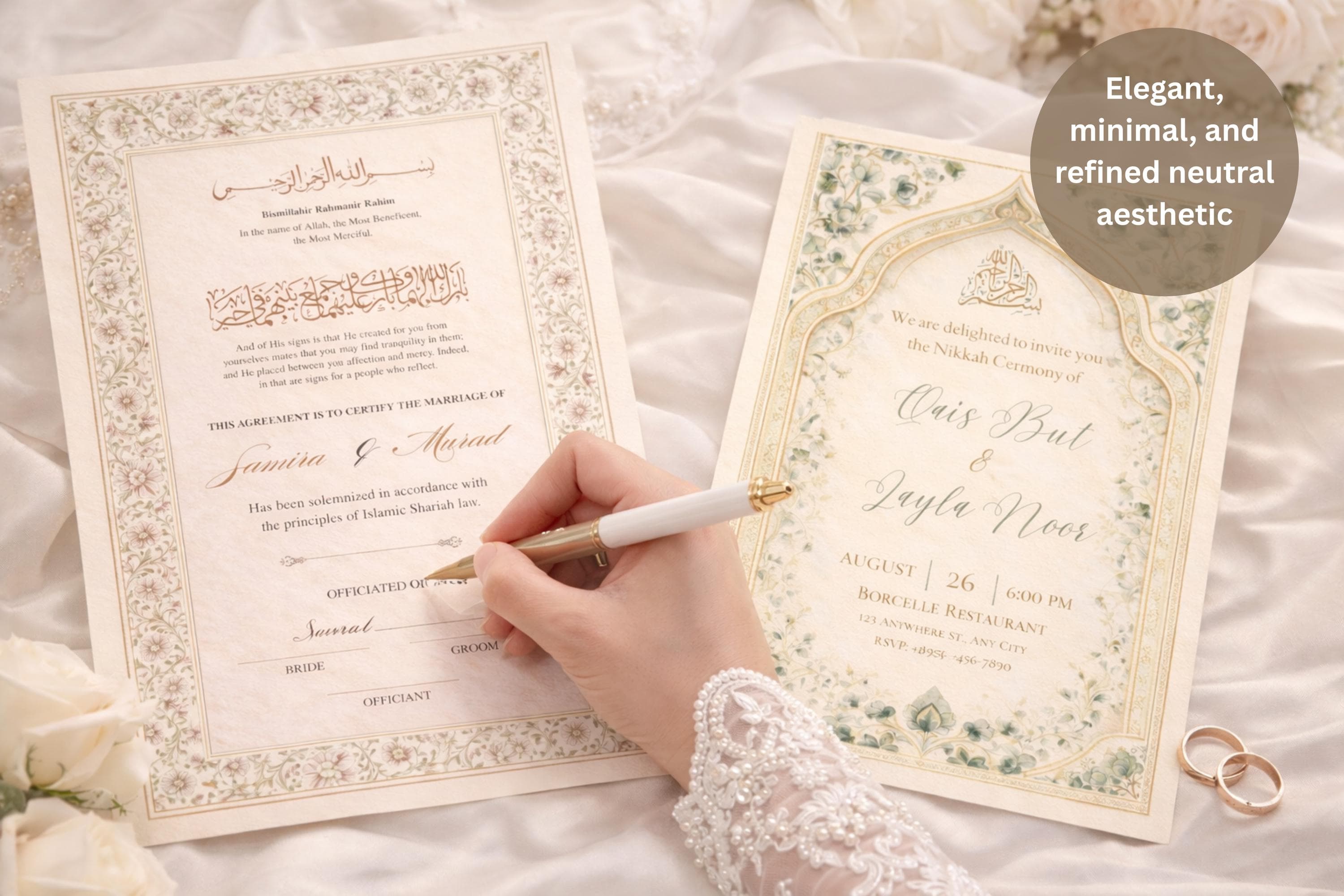 Editable Nikah Invitation & Certificate Bundle, Islamic Wedding Invite Template, Printable Marriage Contract, Canva Download - image 3